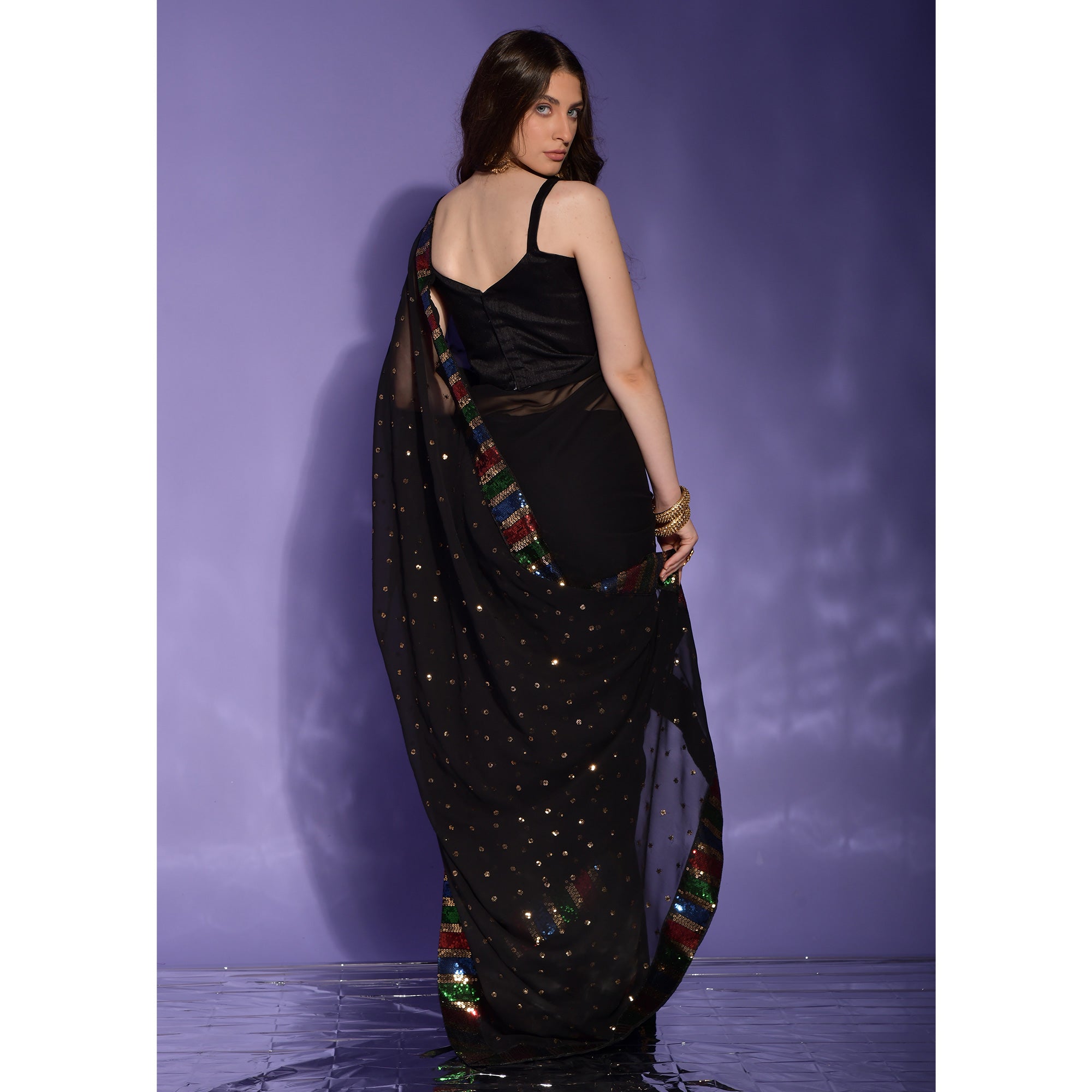 Black Sequins Embroidered Georgette Saree