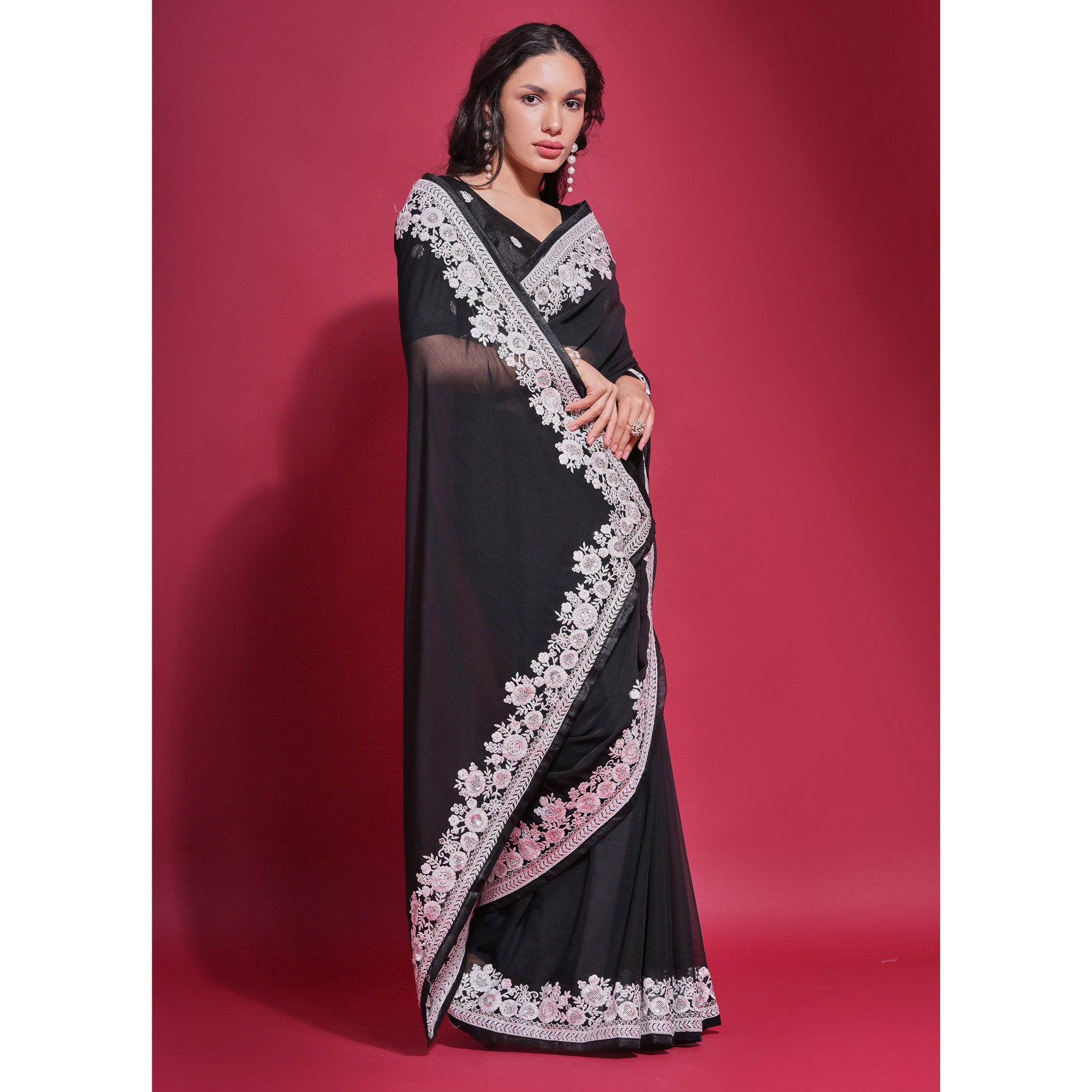 Black Embroidered Georgette Saree