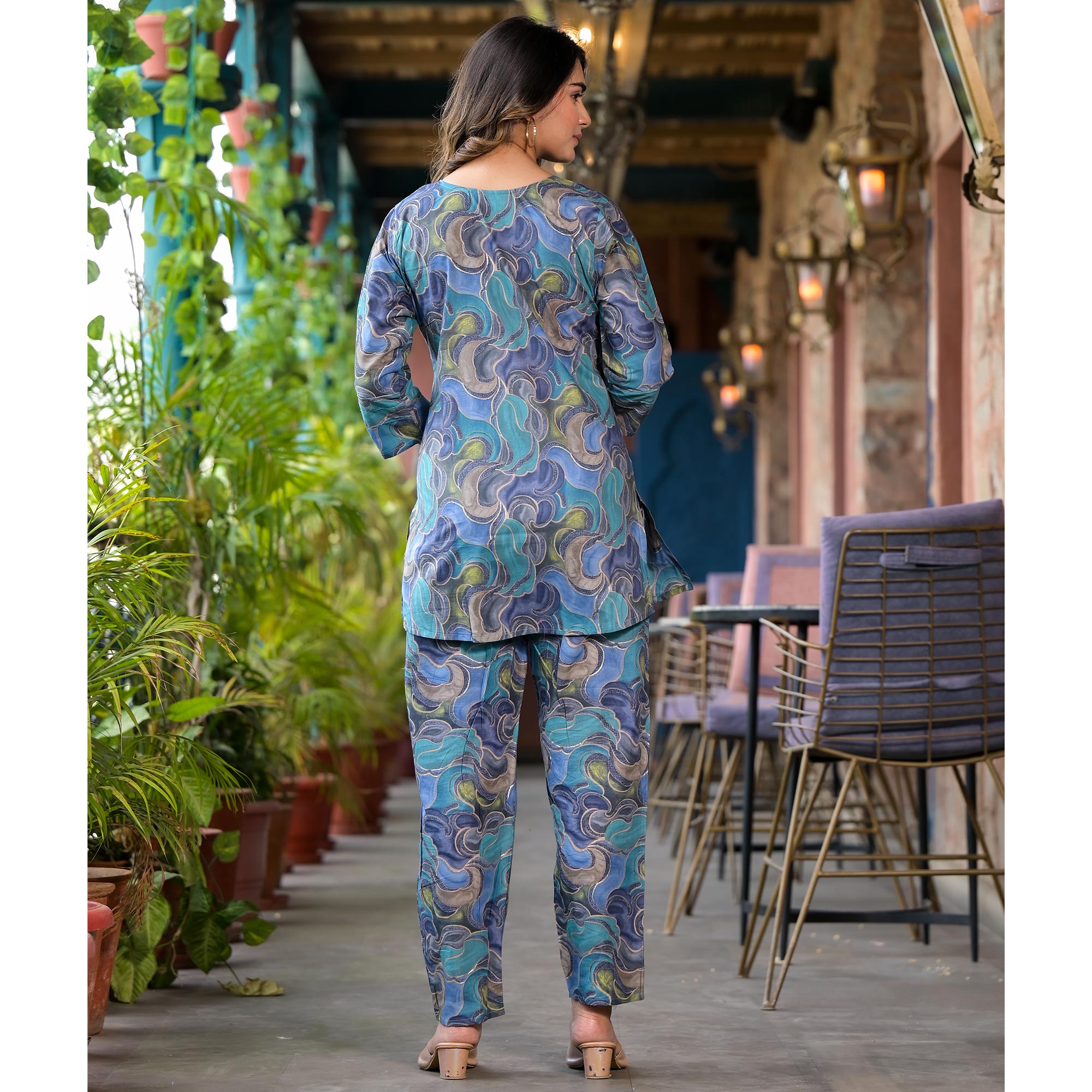 Blue Foil Printed Pure Cotton Co-Ord Set