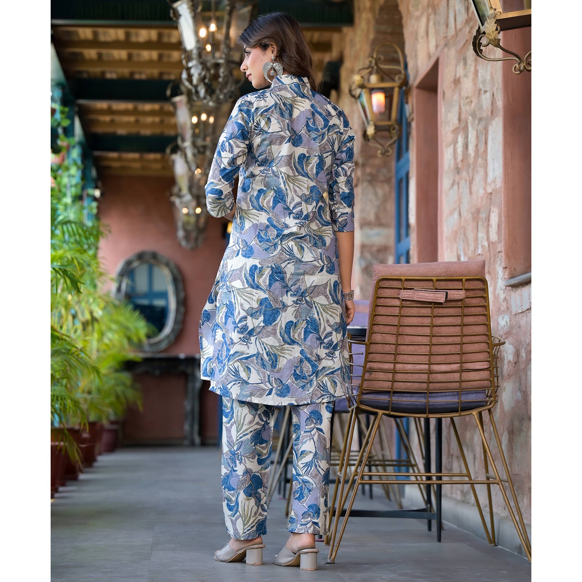 Blue Floral Printed Pure Cotton Co Ord Set