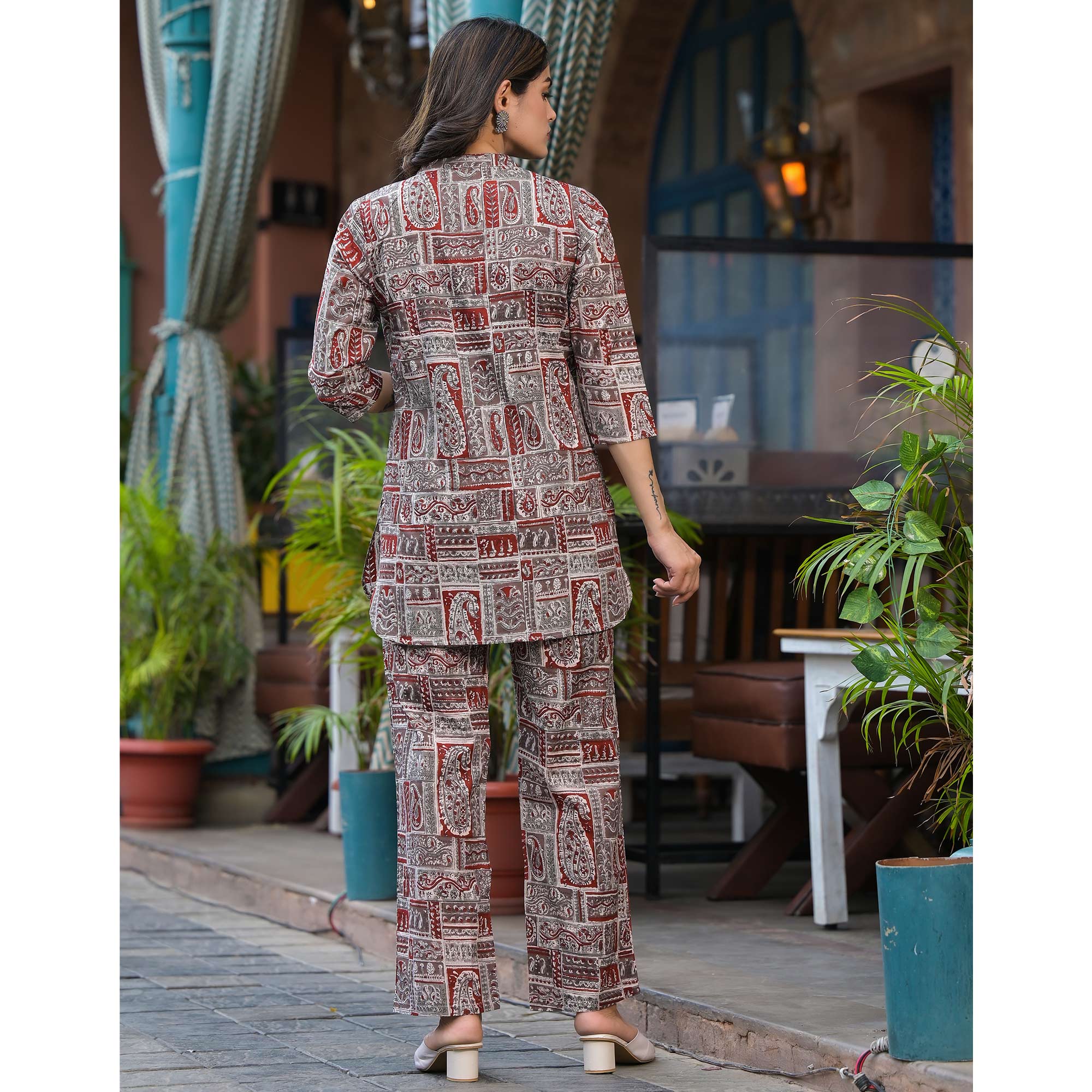 Red Printed Pure Cotton Angrakha Co-Ord Set