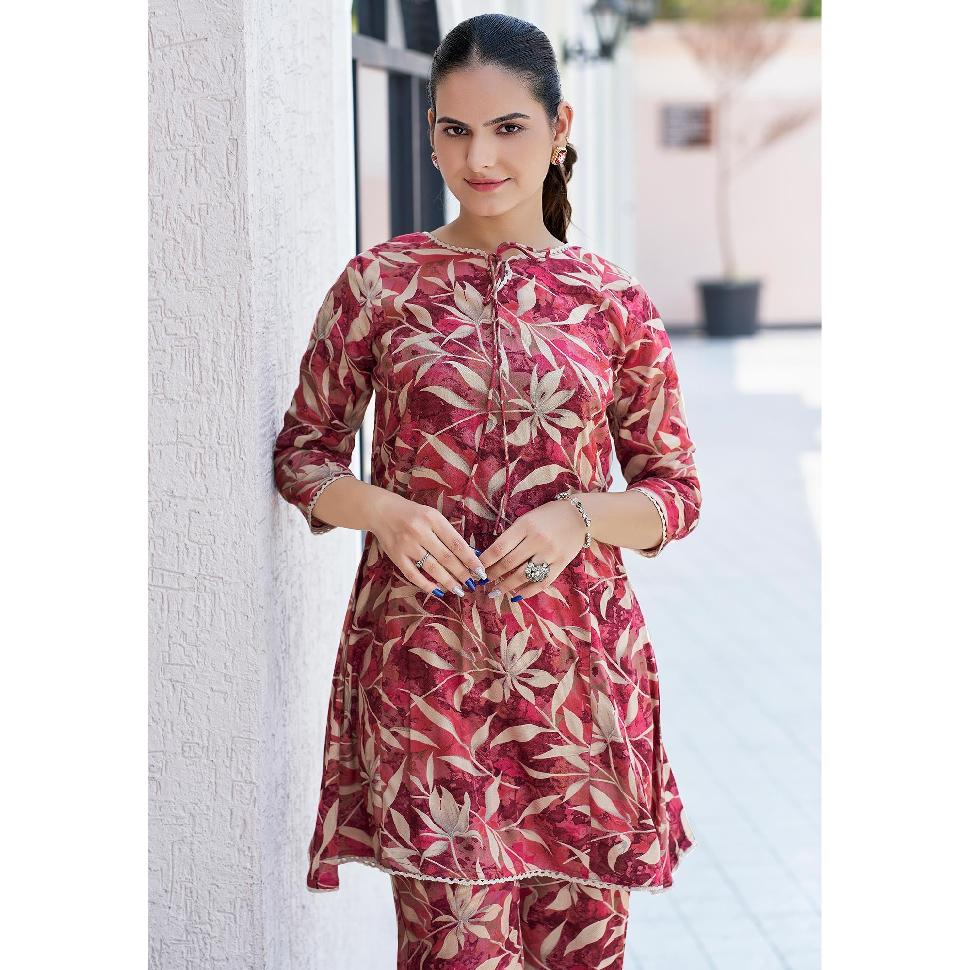 Peach Floral Printed Rayon Co-Ord Set