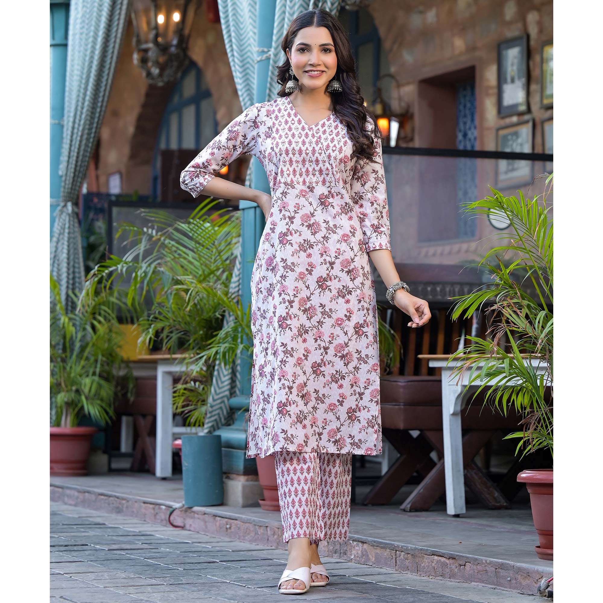 White Floral Printed Pure Cotton Salwar Suit