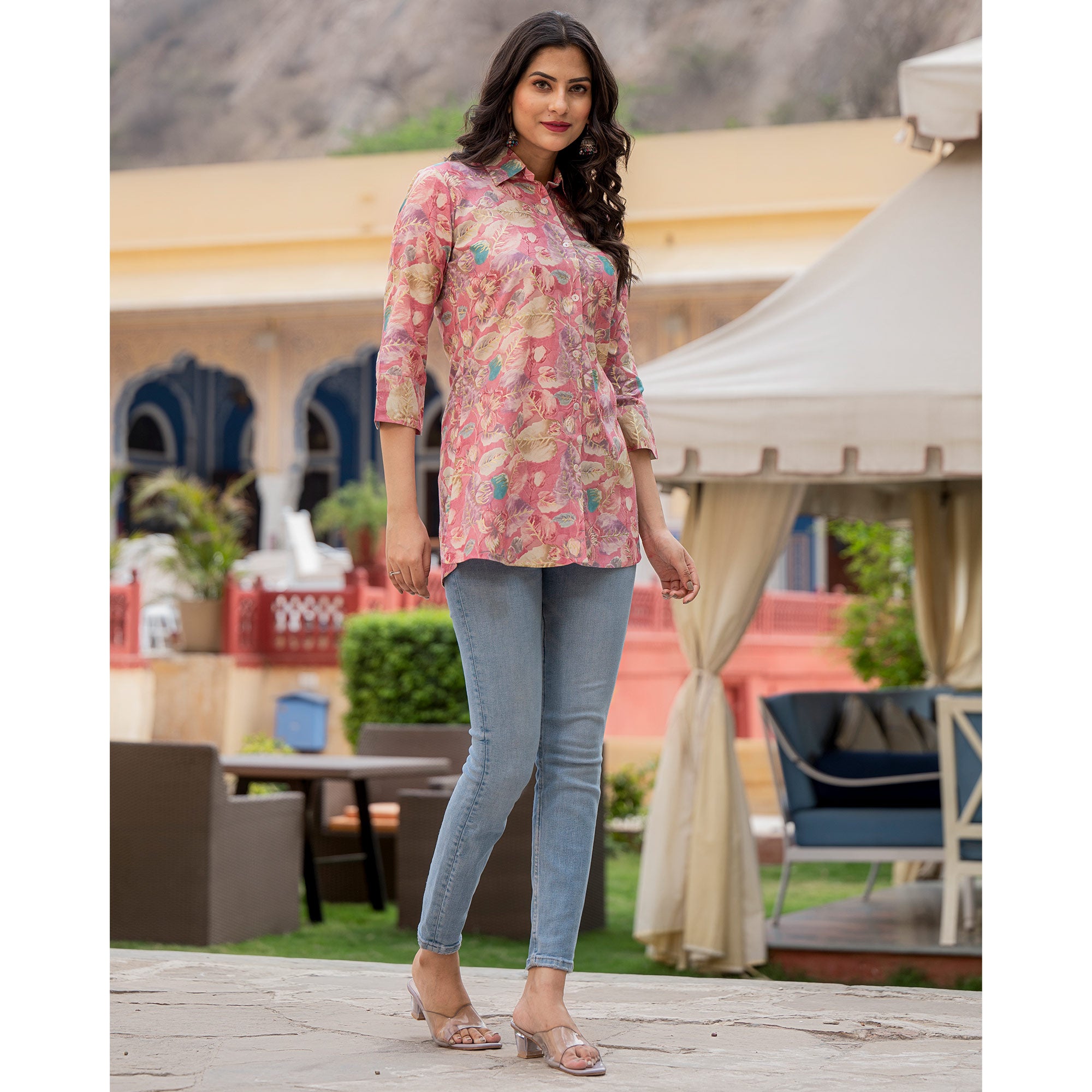Pink Floral Printed Rayon Top