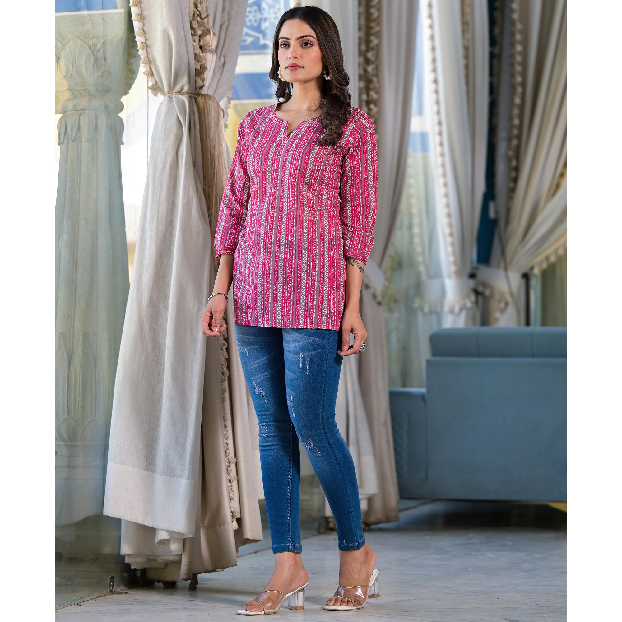 Pink Printed Pure Cotton Top