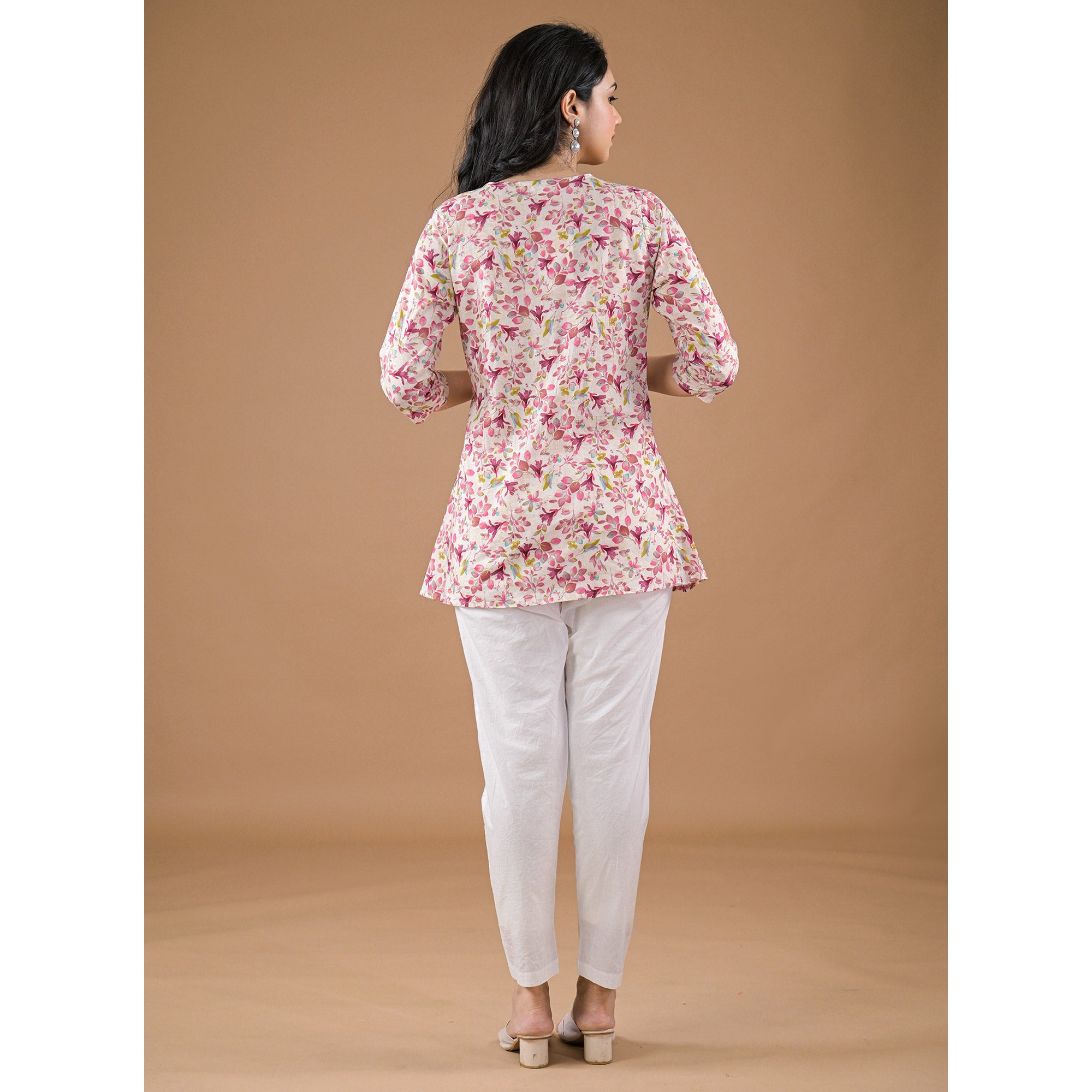 Wine Floral Printed Pure Cotton A-Line Top