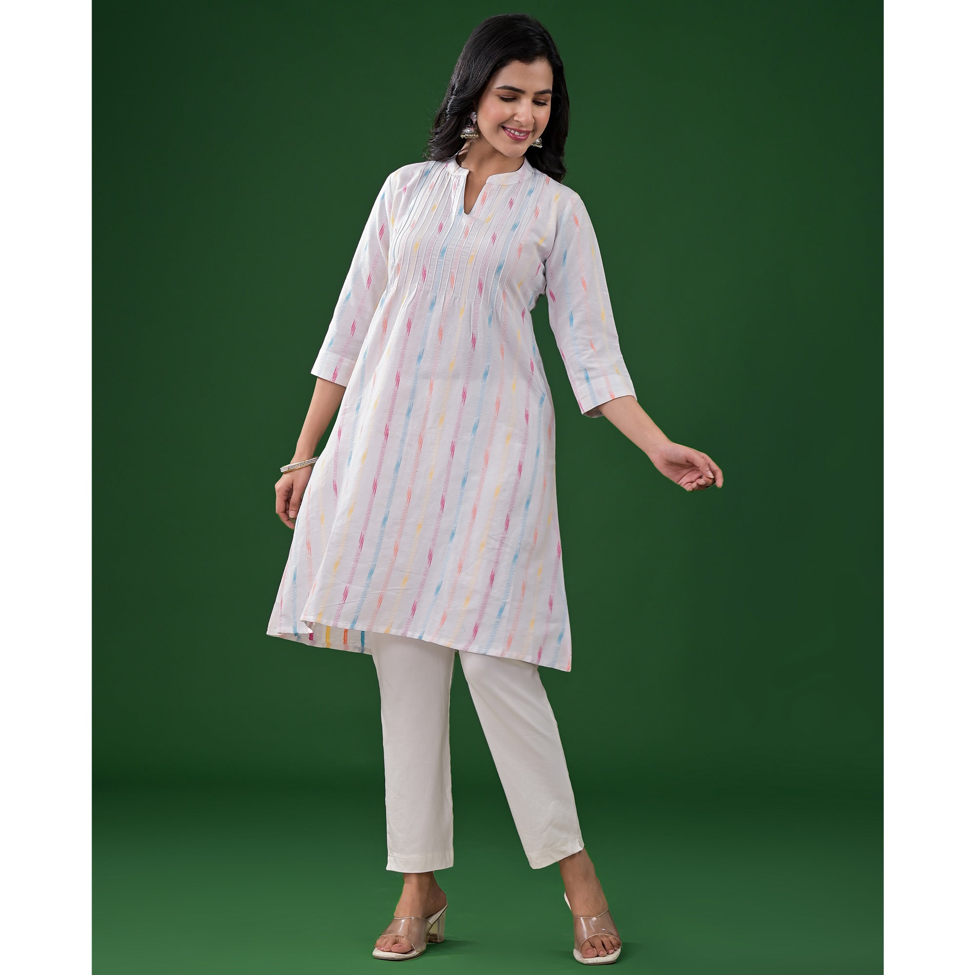 White Printed Pure Cotton A-Line Kurti