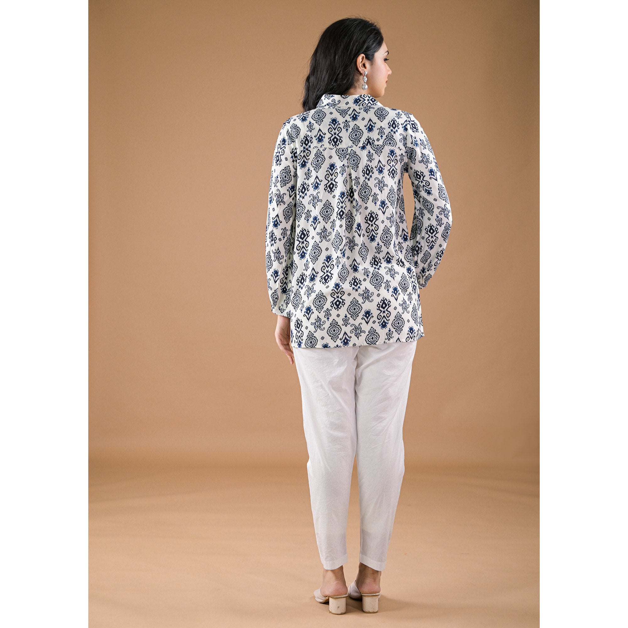 White & Blue Floral Printed Rayon Top