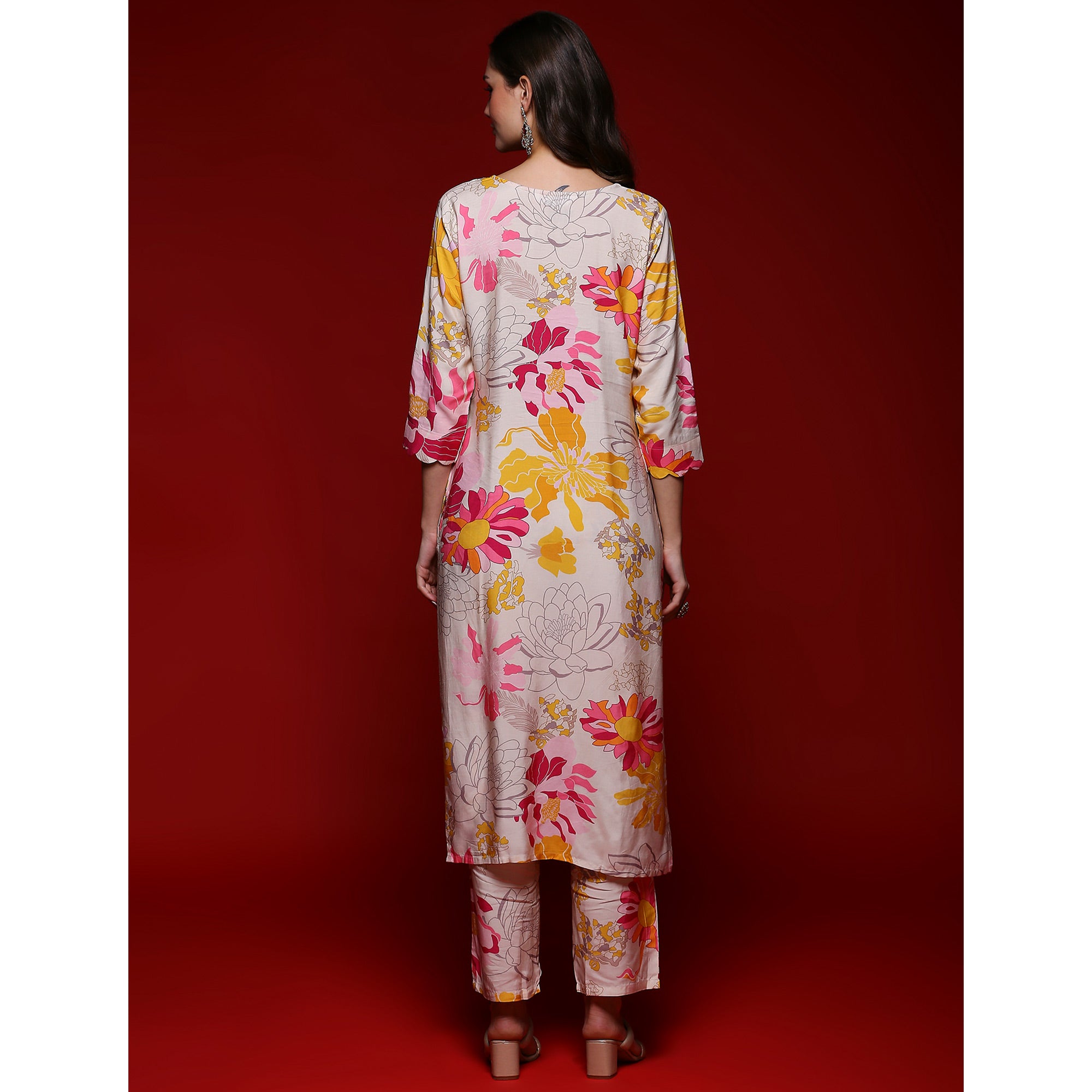 Off White Floral Printed Muslin Co-Ord Set