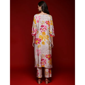 Off White Floral Printed Muslin Co-Ord Set