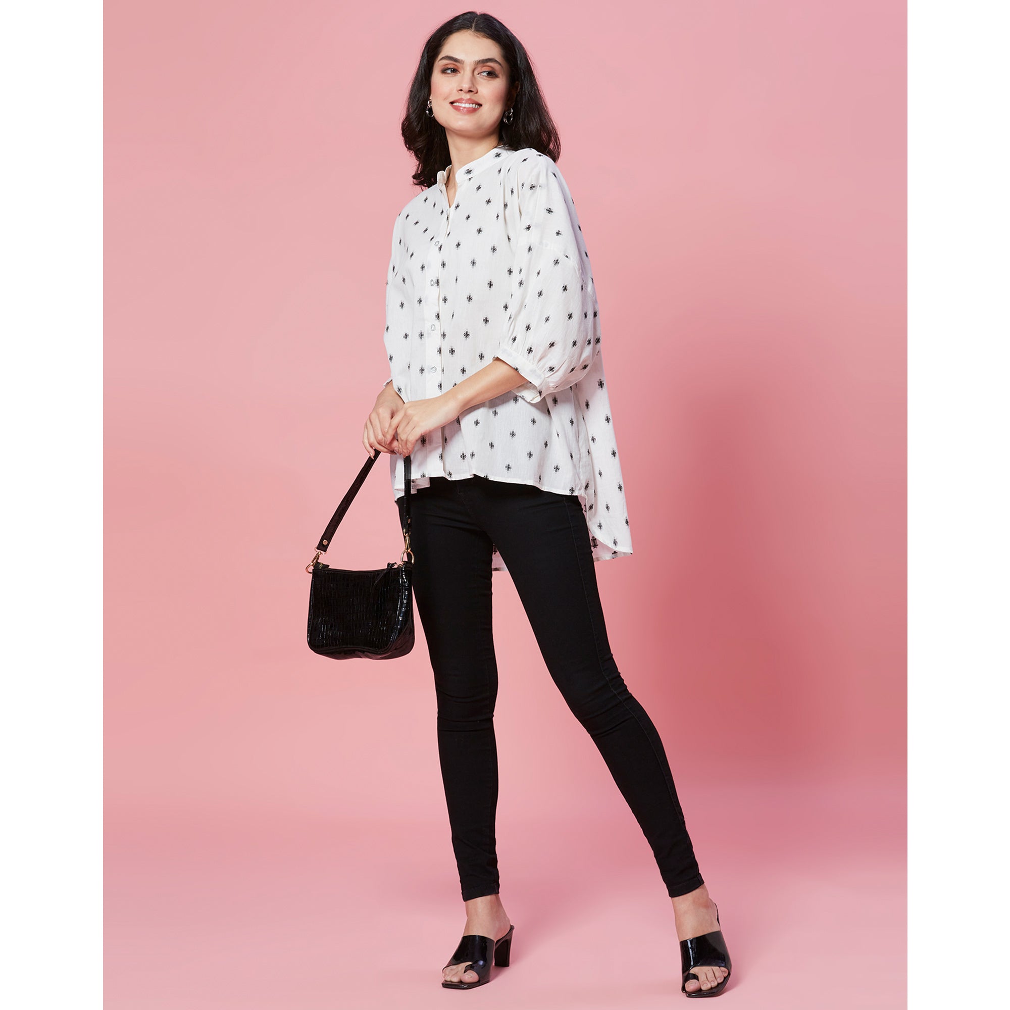 White Jacquard Butti Woven Pure Cotton Kimono Top