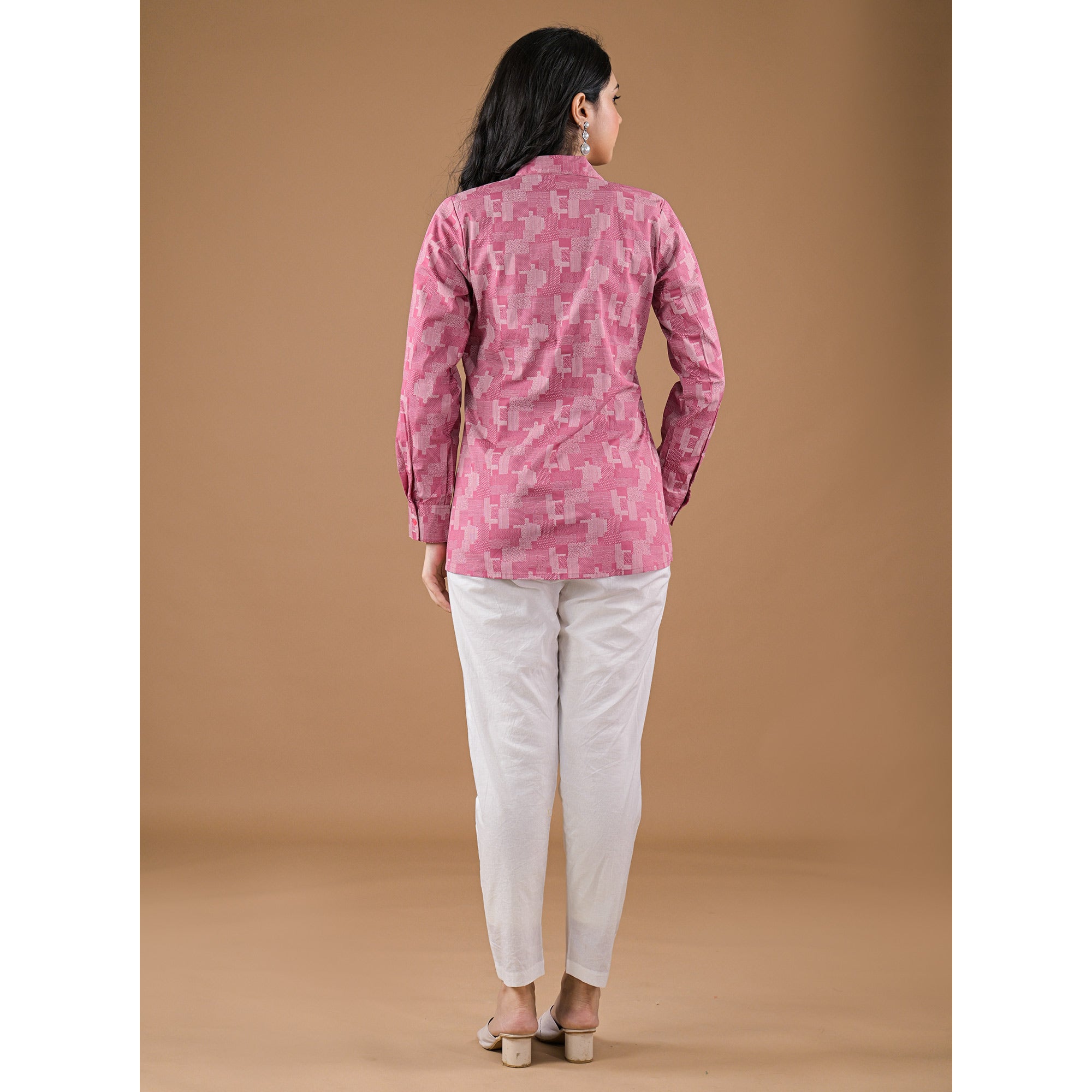 Pink Printed Cotton Blend Top