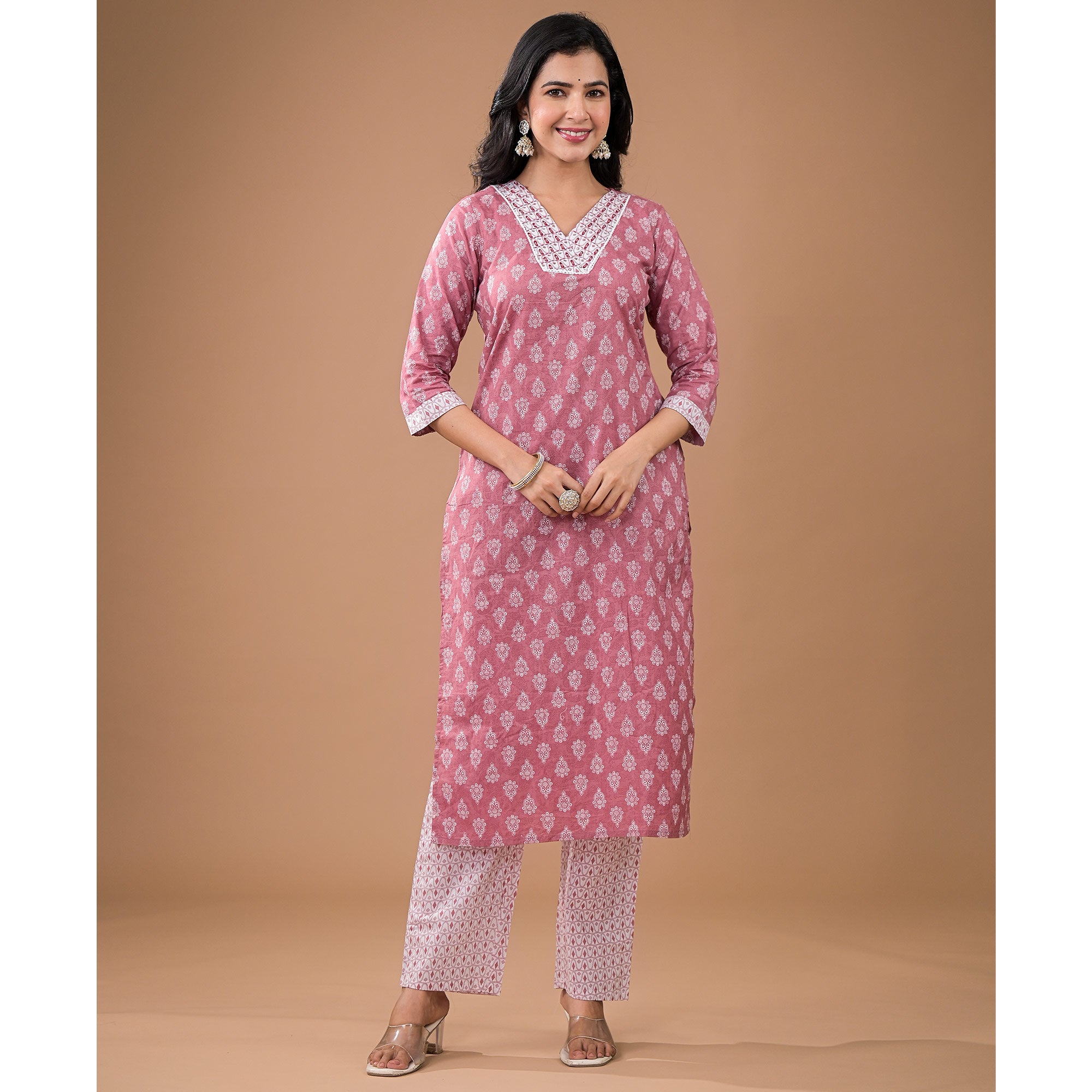 Pink Floral Printed Pure Cotton Salwar Suit