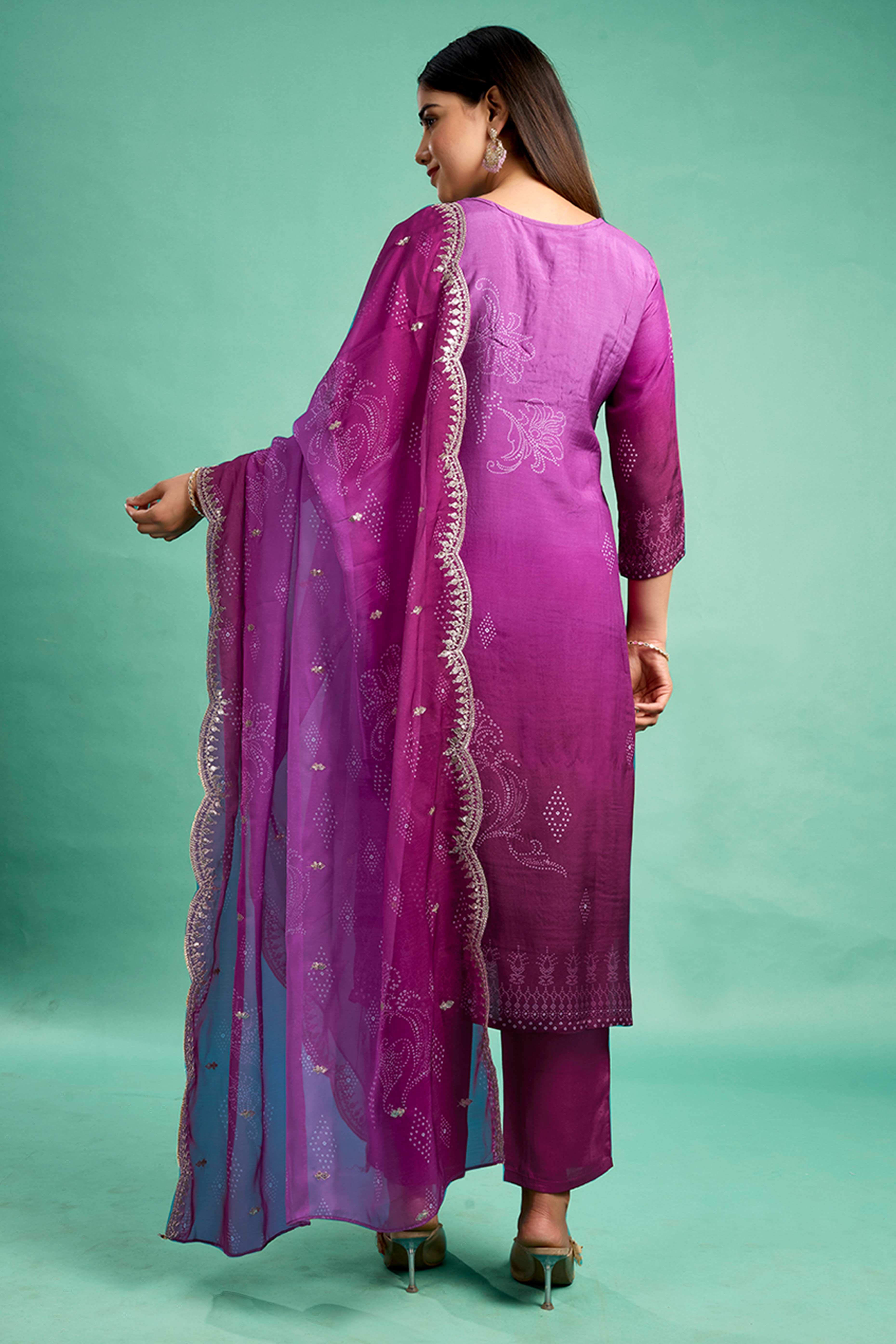 Purple Sequins Embroidered Muslin Straight Salwar Suit