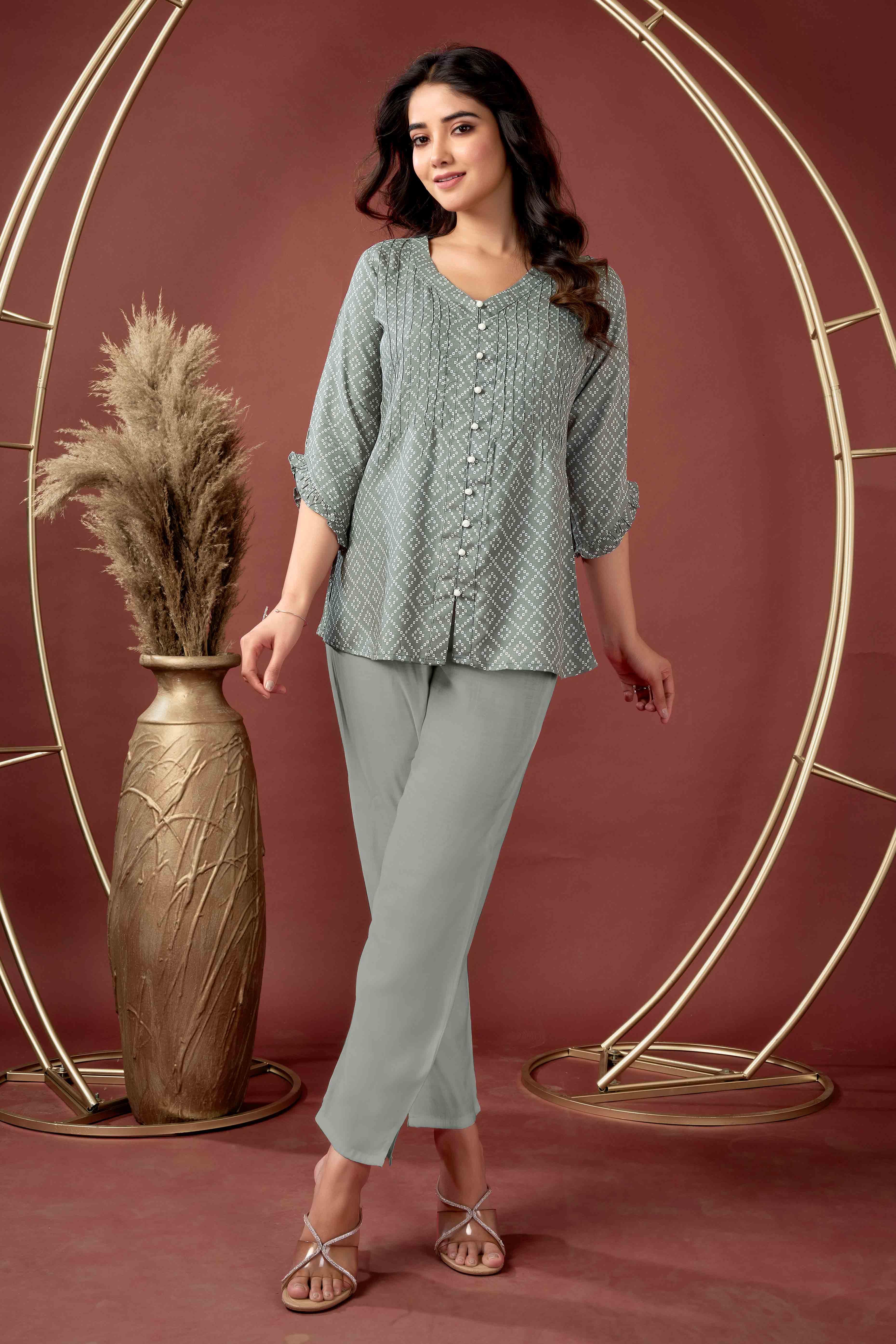 Grey Bandhani Printed Pure Cotton Top