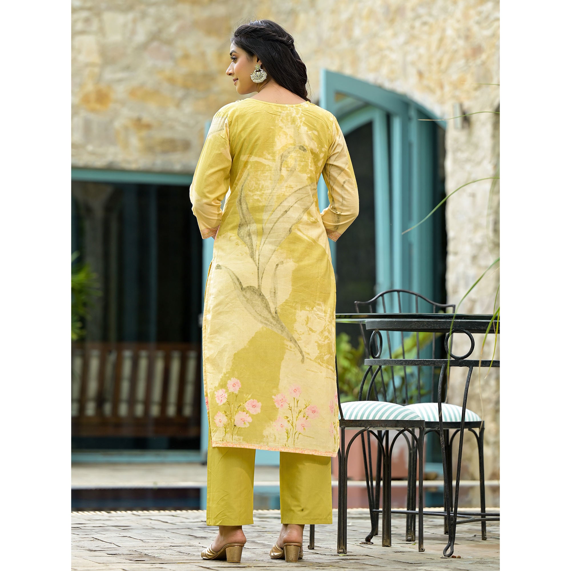 Olive Floral Embroidered With Printed Cambric Cotton Salwar Suit
