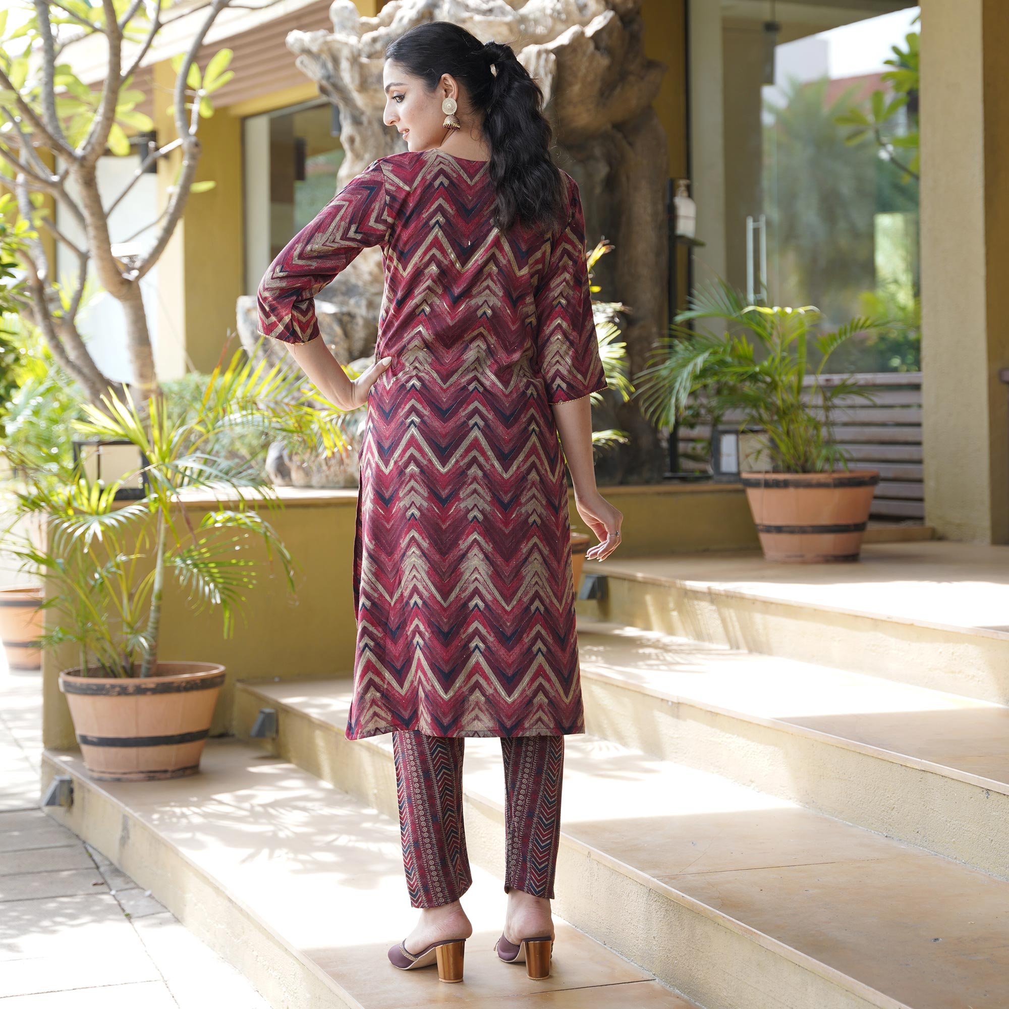 Red Foil Printed Rayon Suit