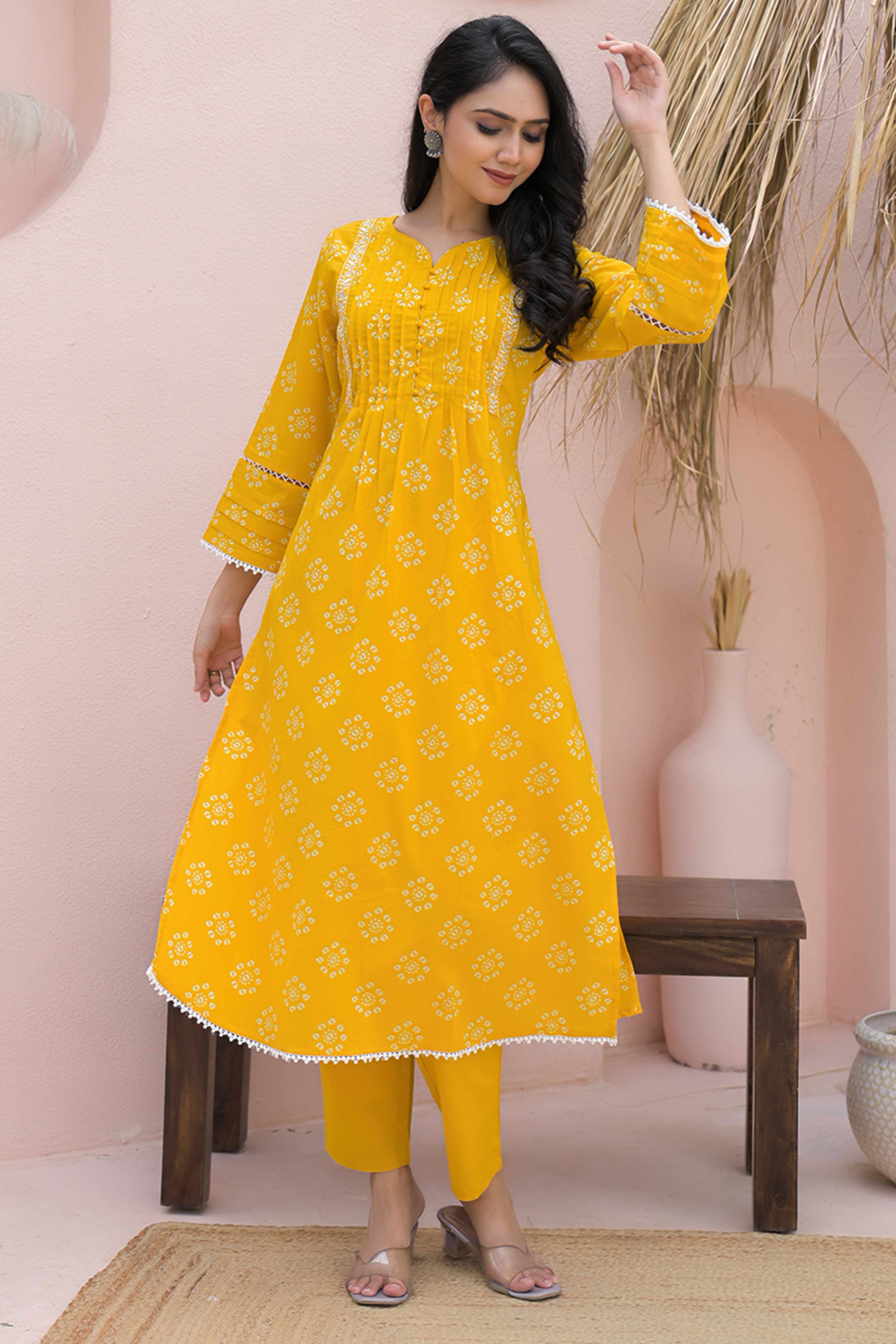 Lightweight Yellow Floral Print Straigth Salwar Suit for Effortless Daywear