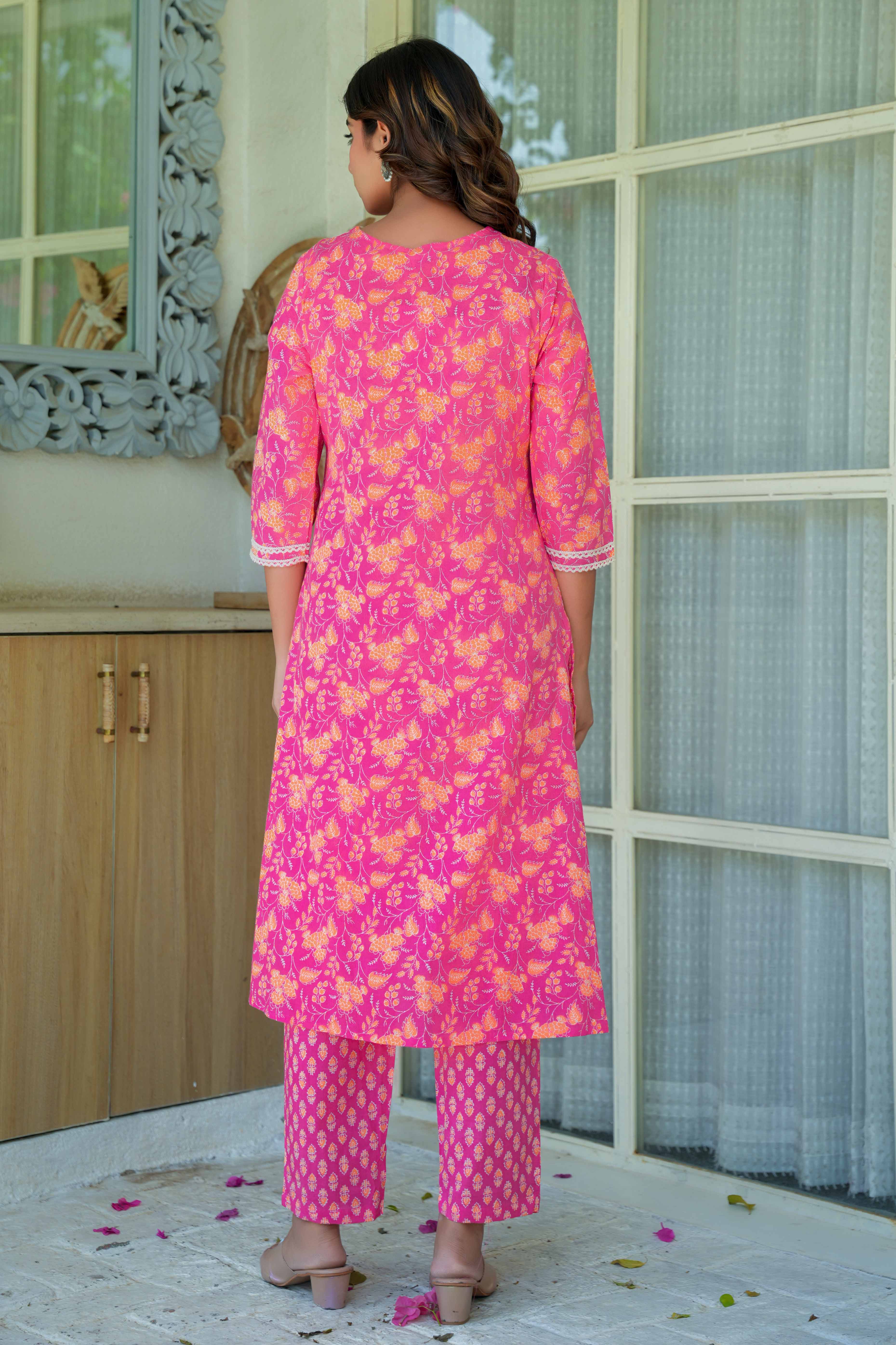Pure Cotton Pink Floral Printed Straight Salwar Suit for the Perfect Blend of Comfort and Style