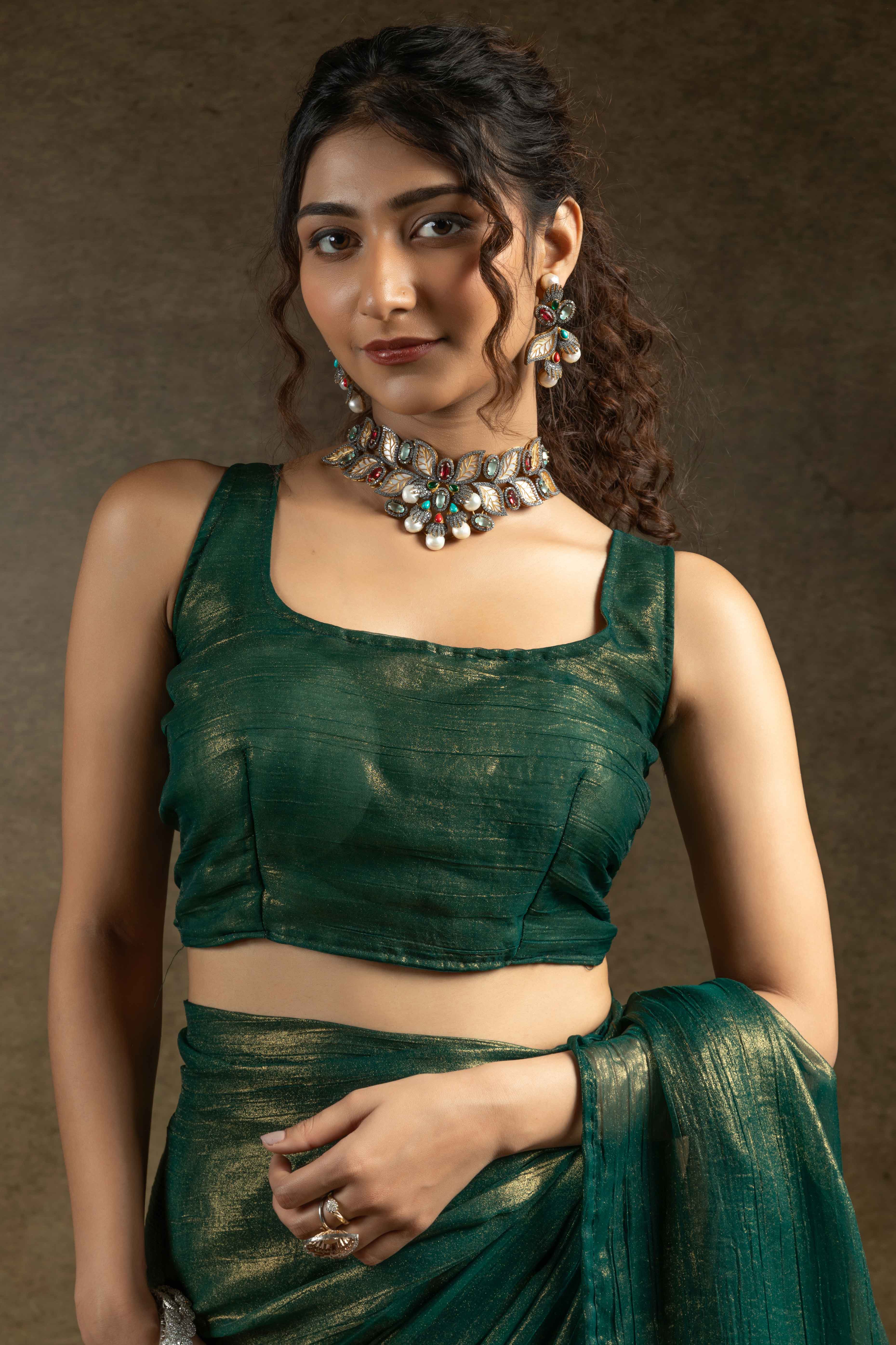 Green Ready-to-Wear Chiffon Saree in Minimal Solid Pattern for a Classy Vibe