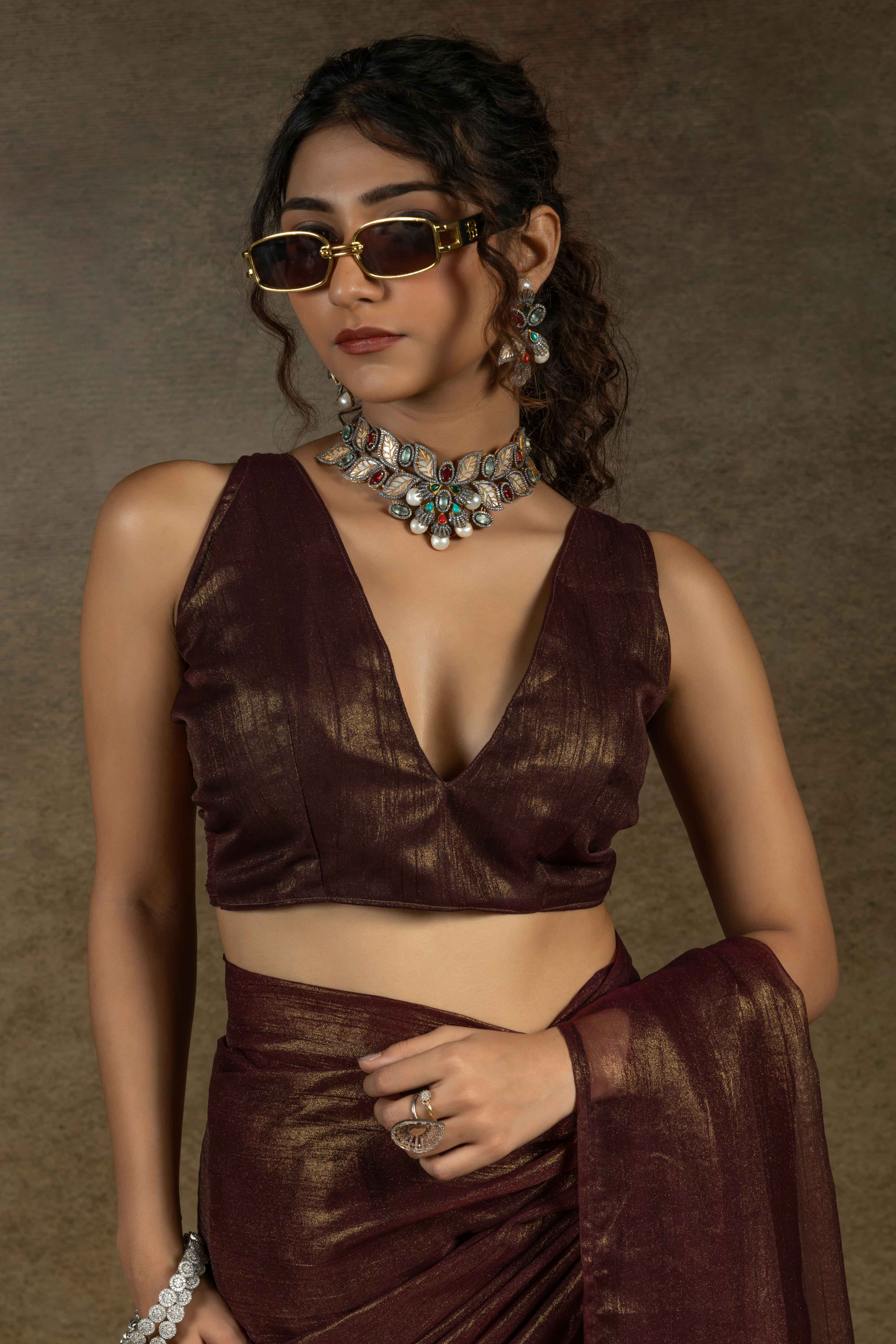 Brown Ready-to-Wear Chiffon Saree in Minimal Solid Pattern for a Classy Vibe