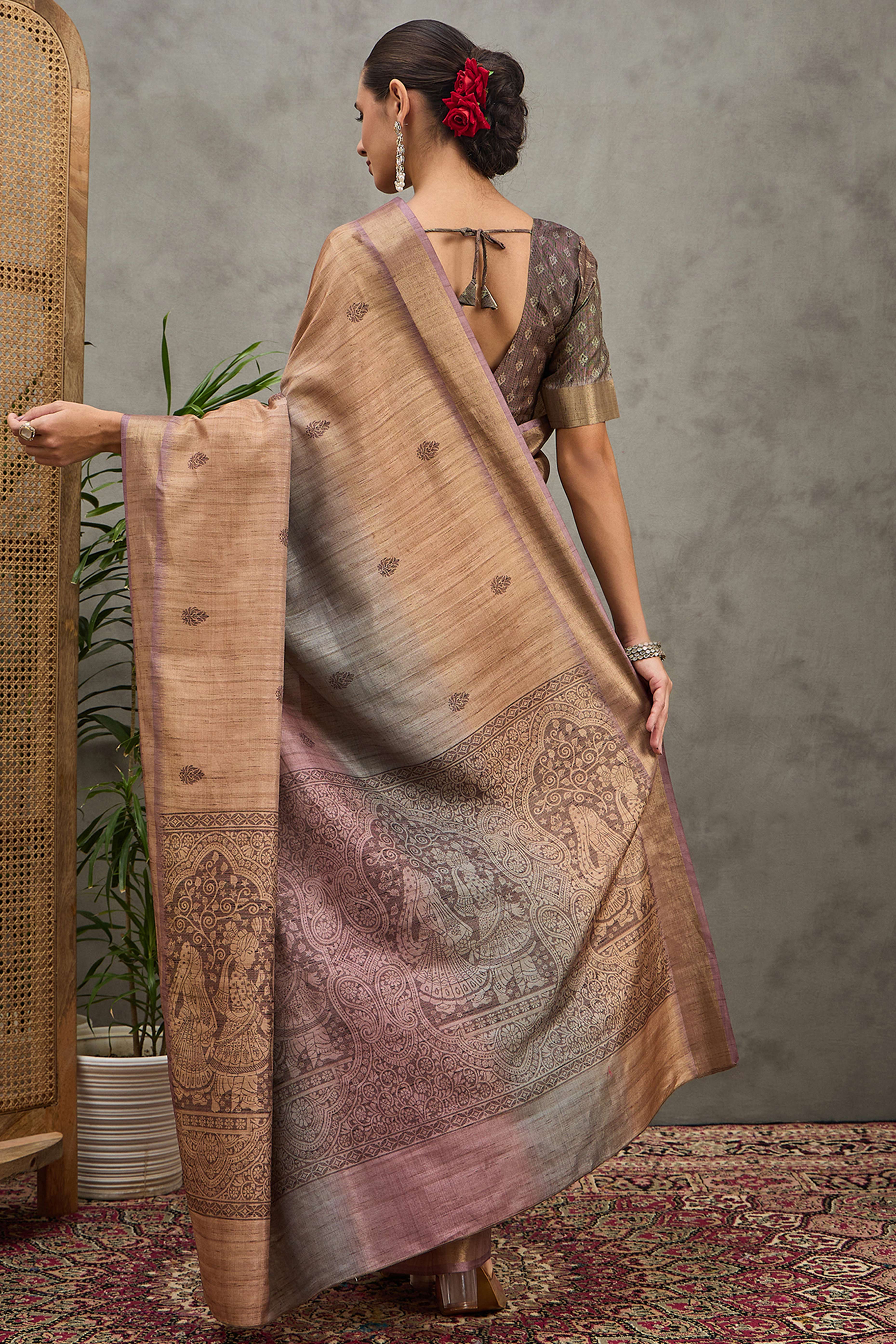 Beige Festive Wear Art Silk Saree Featuring Intricate Floral Print