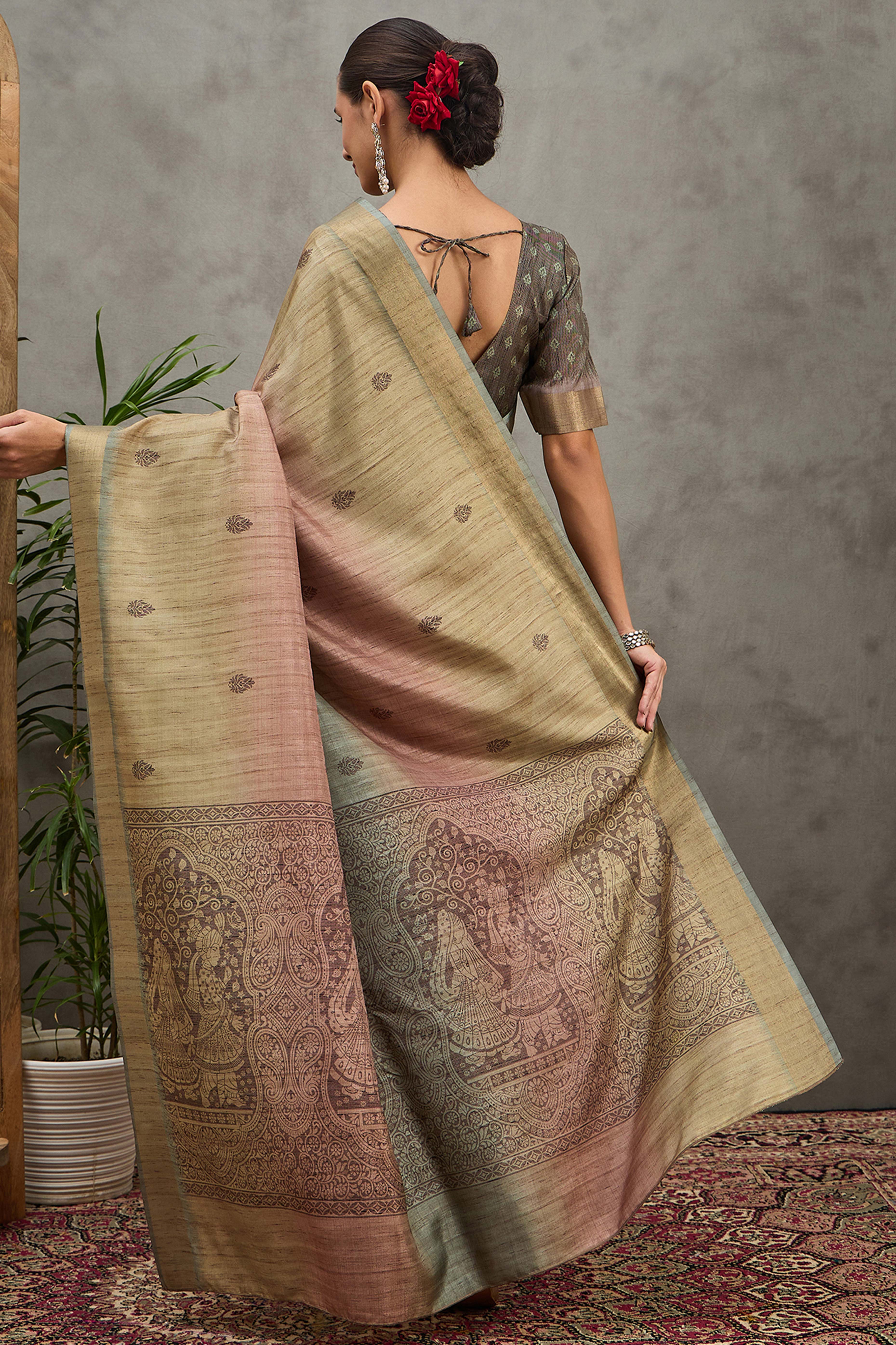Olive Festive Wear Art Silk Saree Featuring Intricate Floral Weaving
