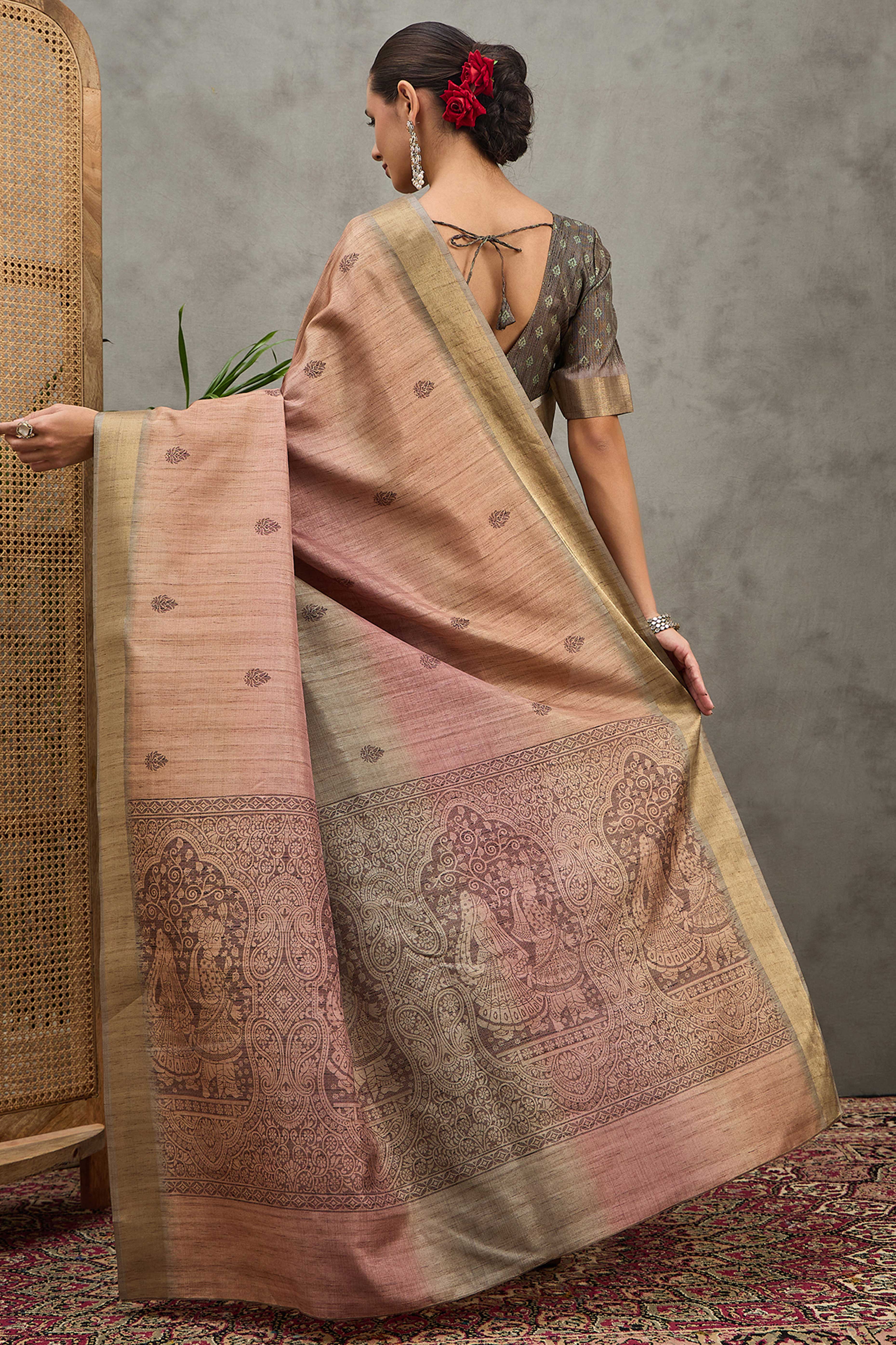 Beige Festive Wear Art Silk Saree Featuring Intricate Floral Weaving