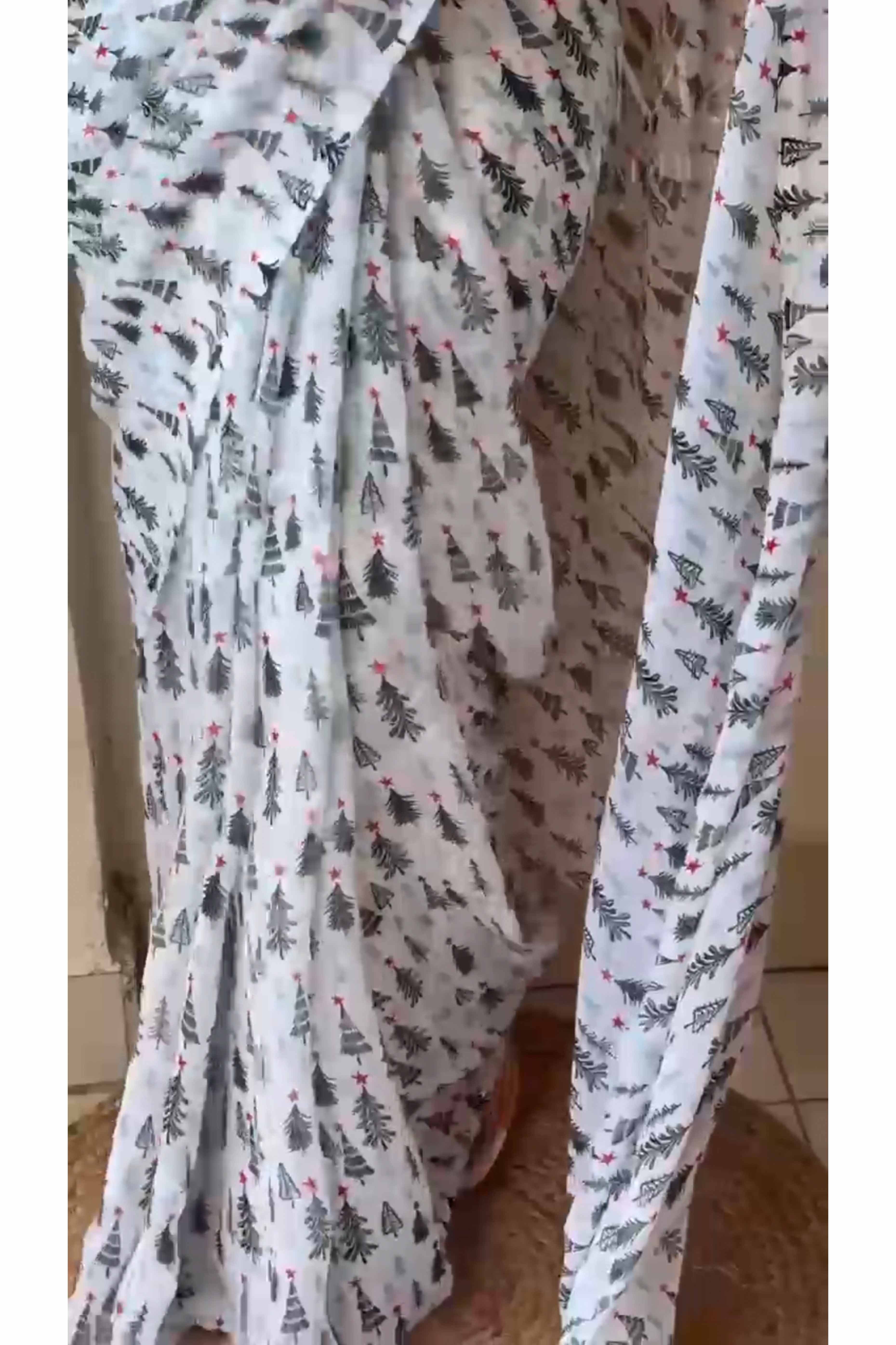 White Christmas Themed Printed Georgette Saree
