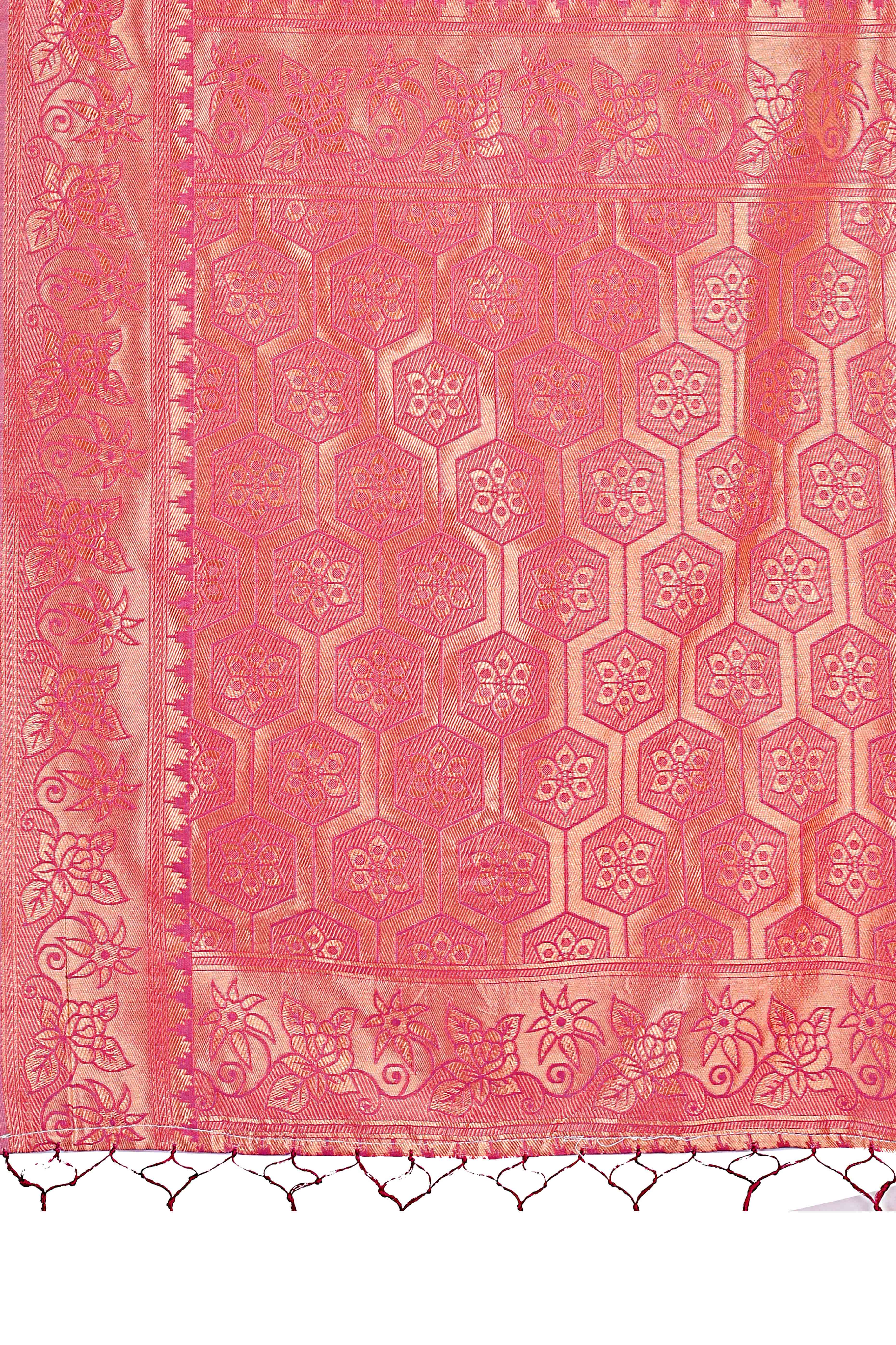 Light Pink Saree with Floral Zari Weaving on a Linen Cotton Base