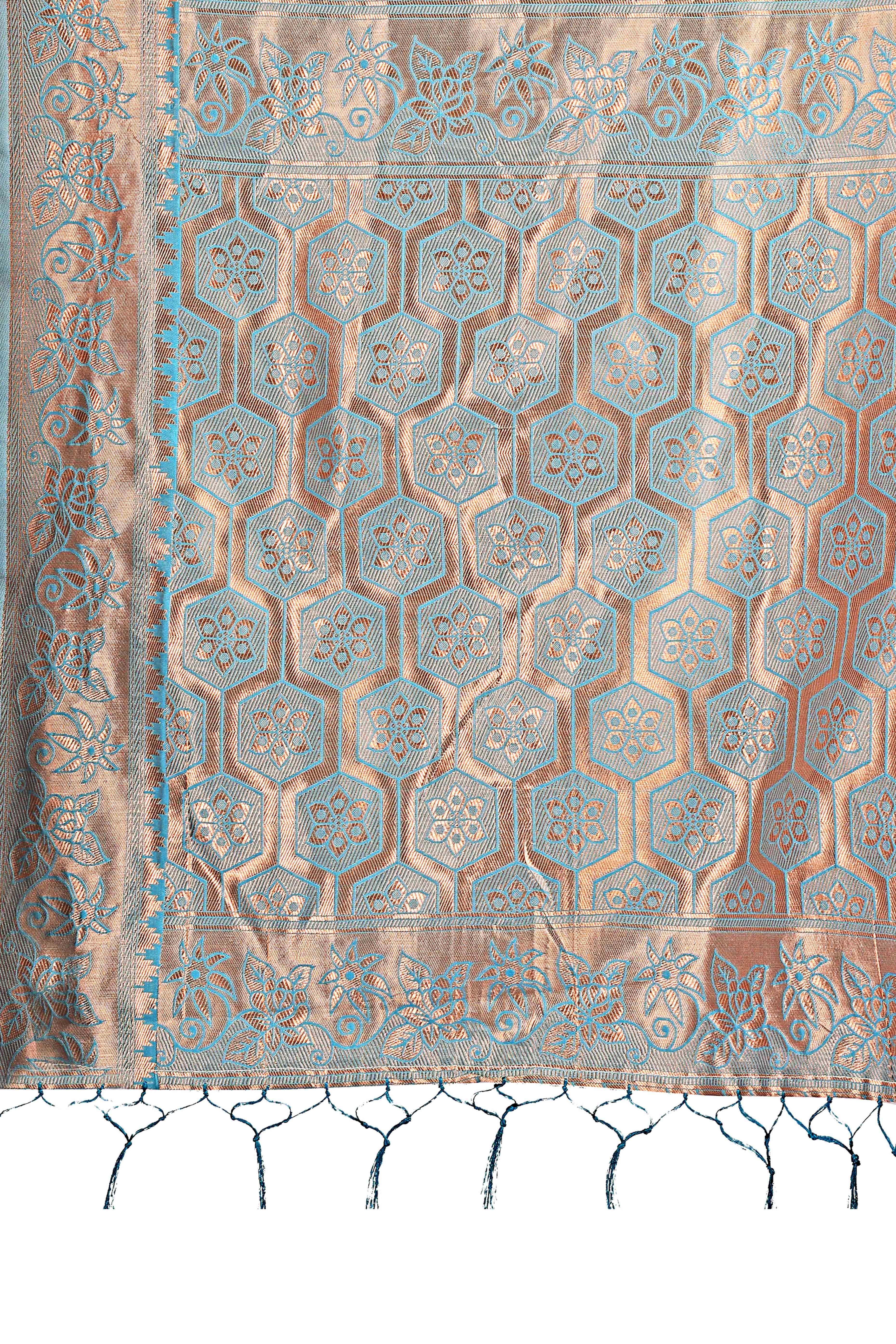 Sea Green Saree with Floral Zari Weaving on a Linen Cotton Base