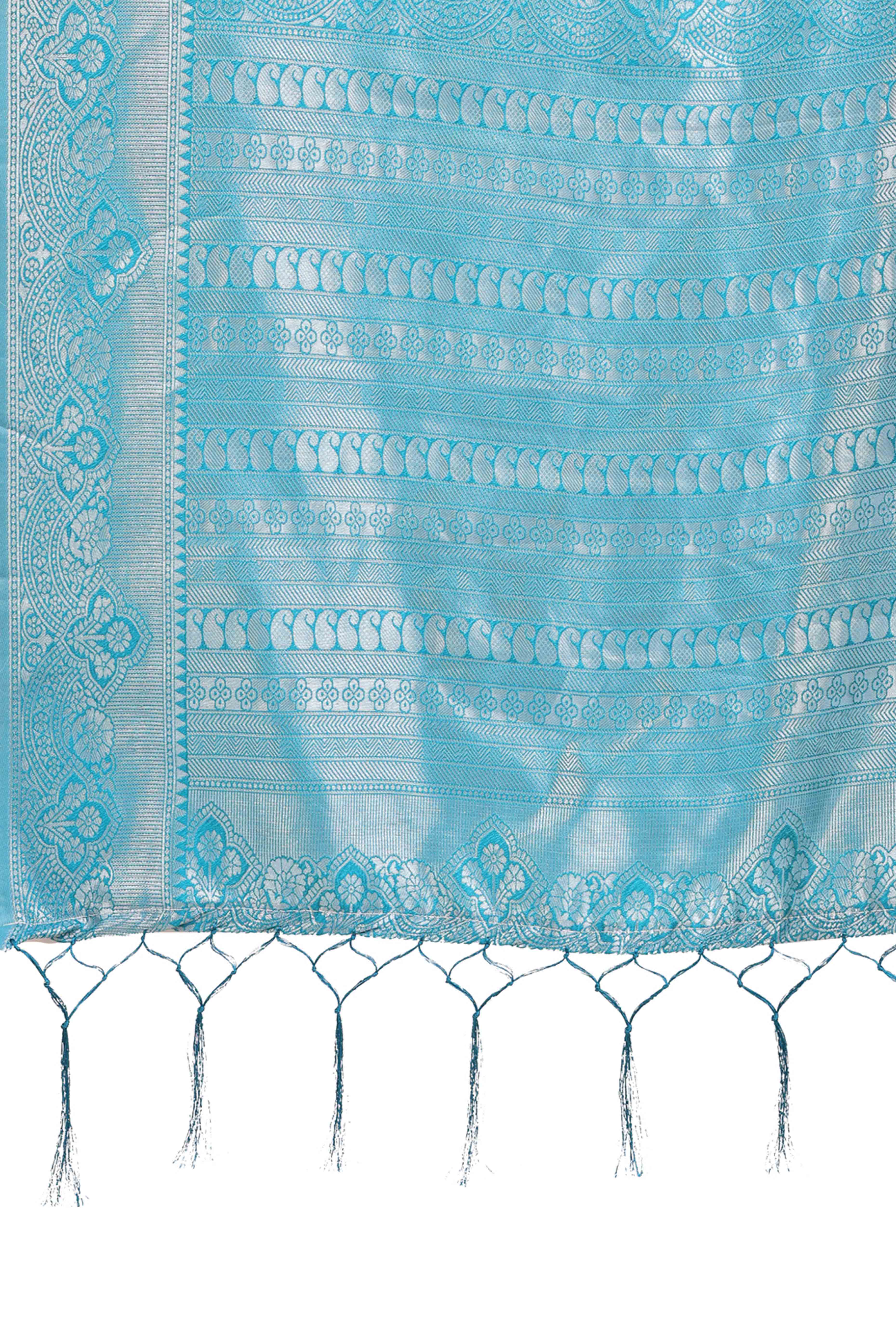 Yellow Lichi Silk Blend Saree With Intricate Paisley Zari Weave & Graceful Tassels