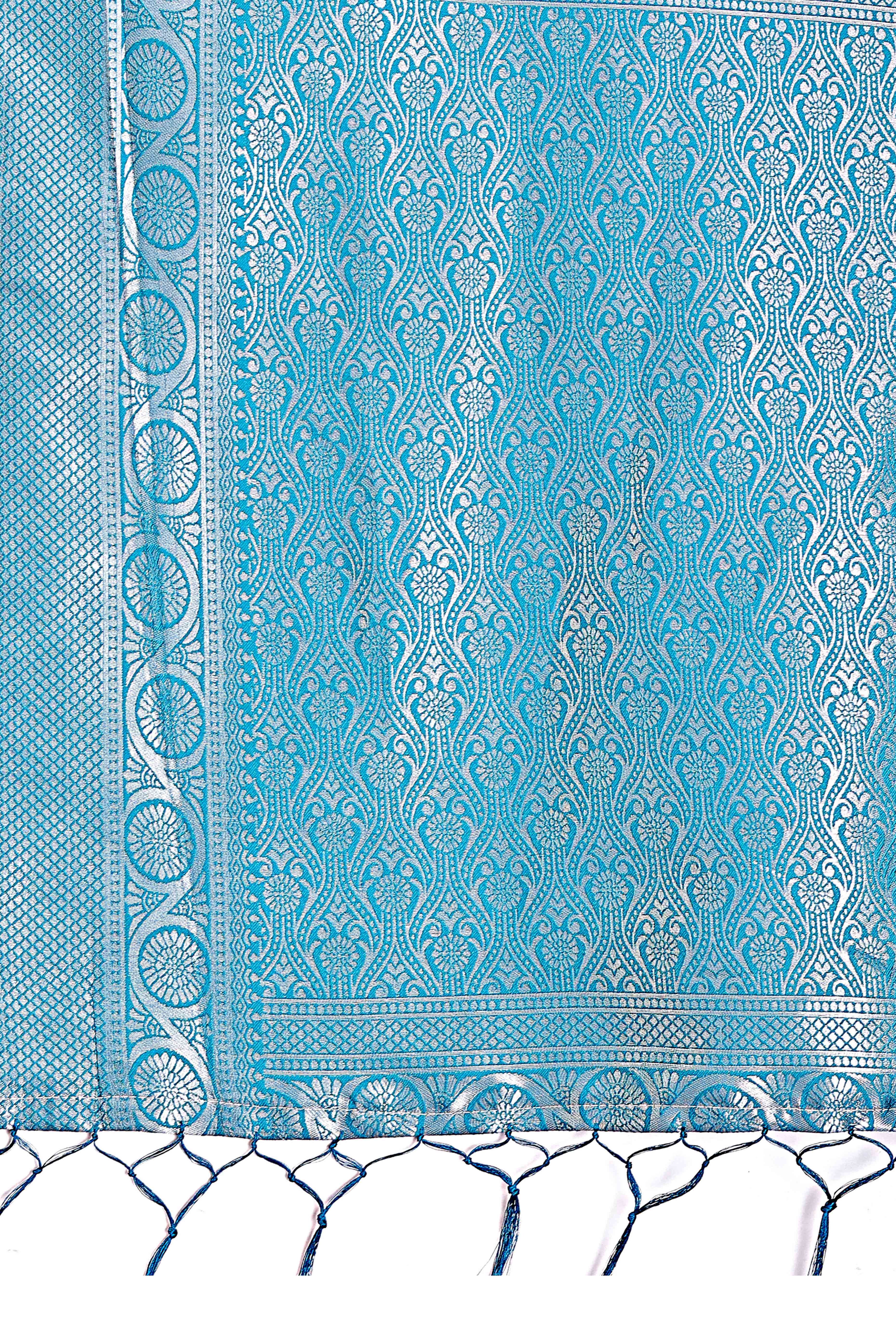 Yellow Floral Zari Weaving Lichi Cotton Silk Saree With Tassel Border