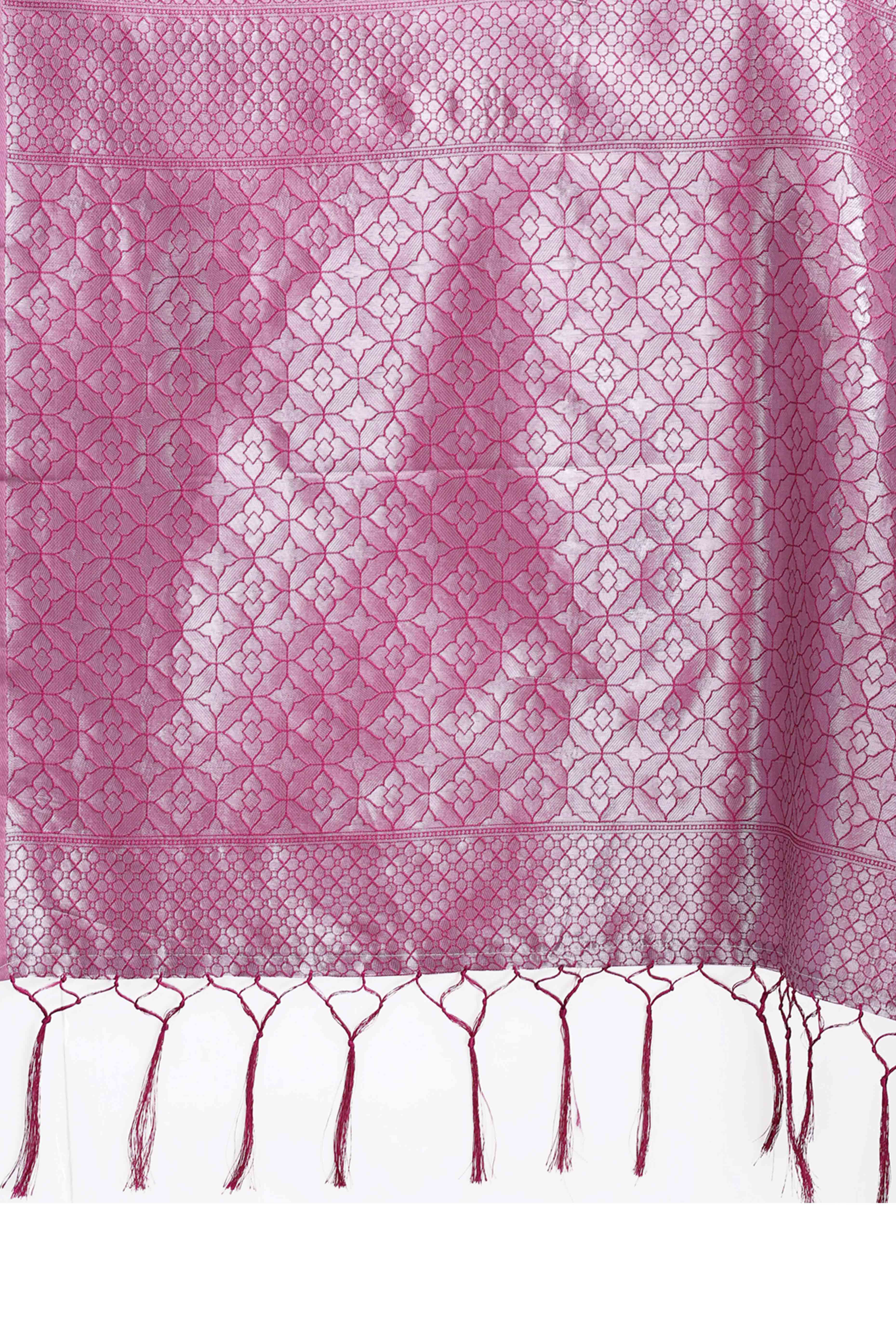 Exquisite Pink Zari Weaving Silk Blend Saree with Unmatched Grace