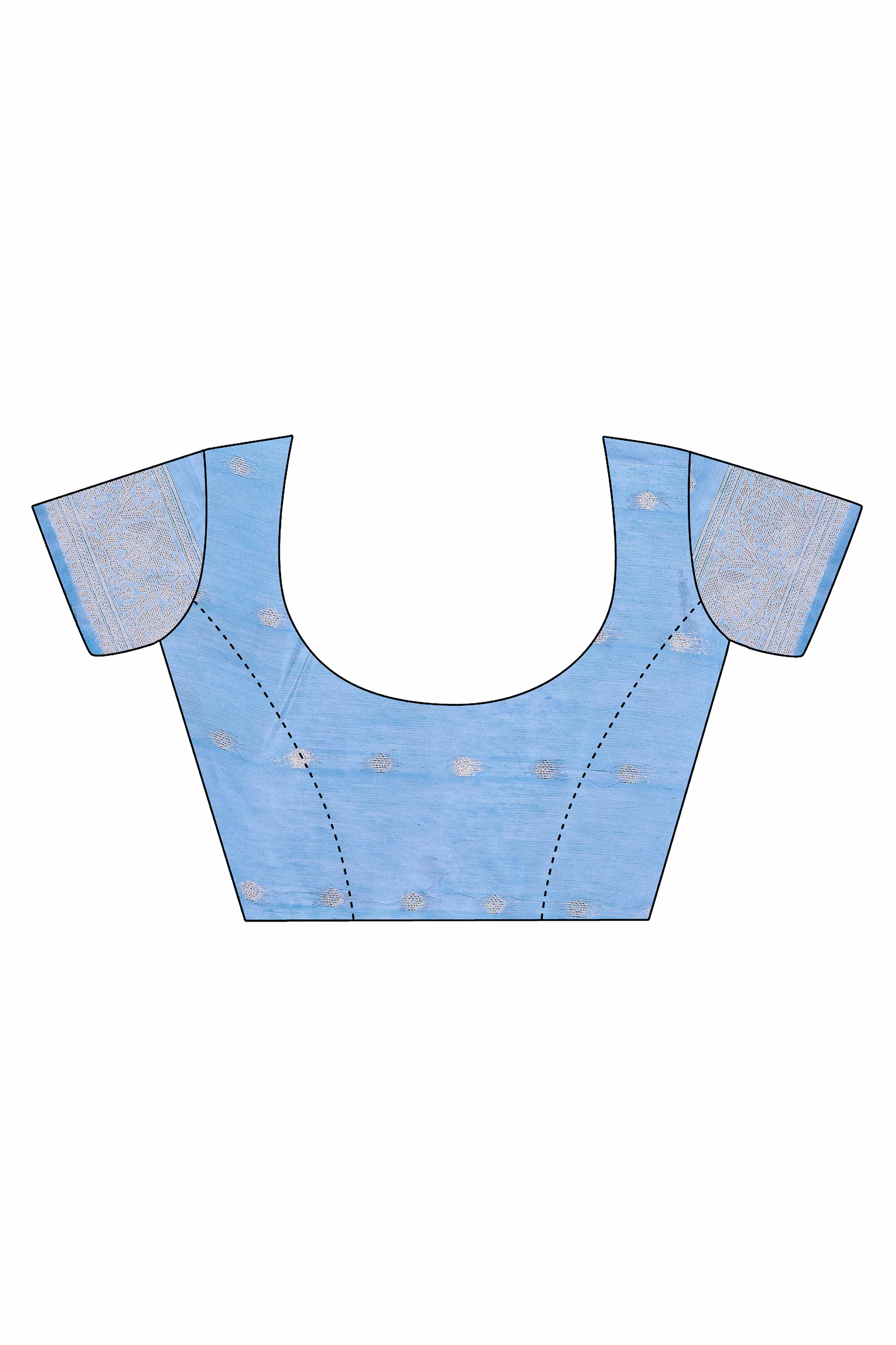 Sky Blue Brocade Woven Saree in Cotton Silk Blend with Zari Detailing