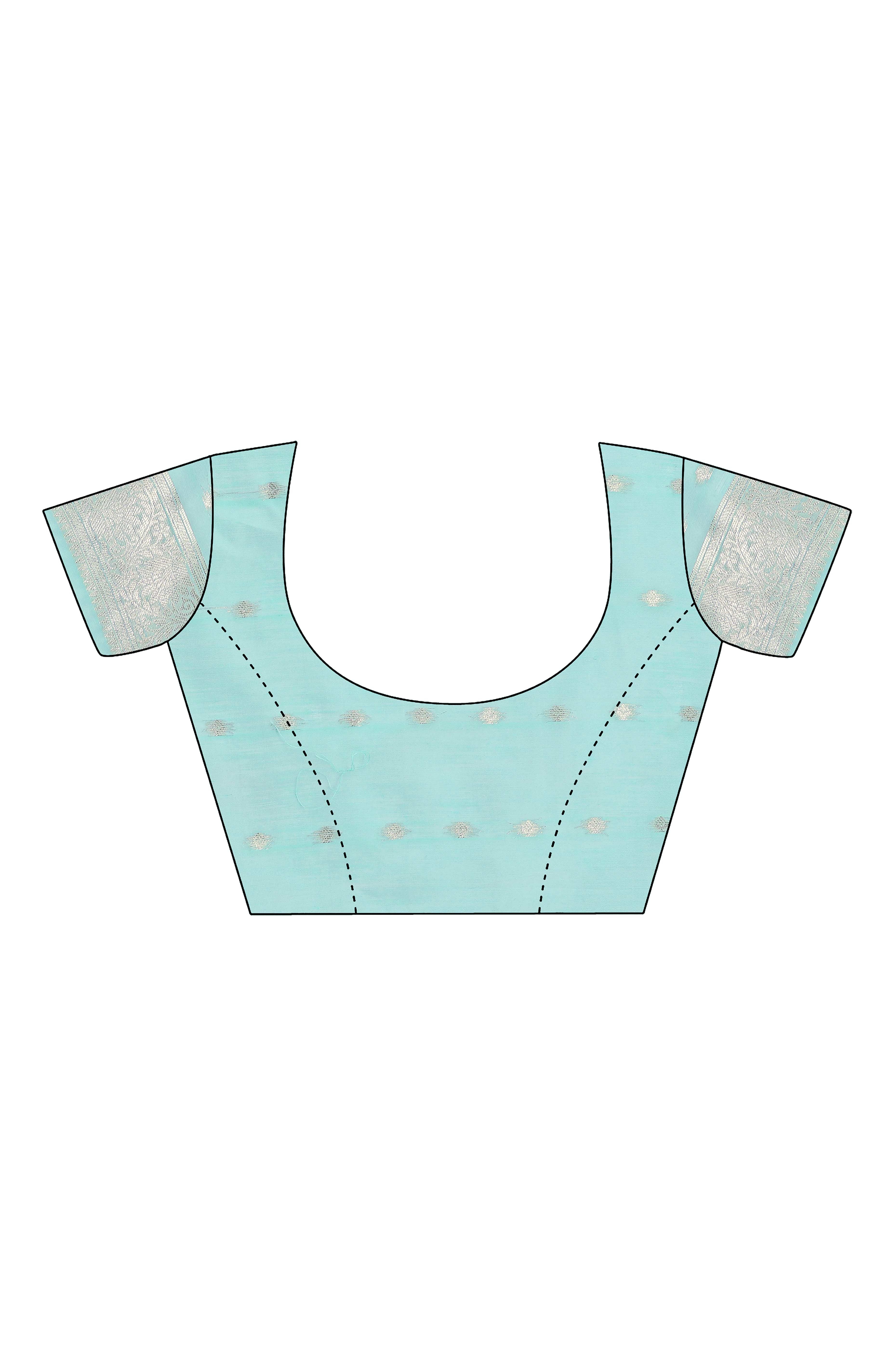 Sea Green Brocade Woven Saree in Cotton Silk Blend with Zari Detailing