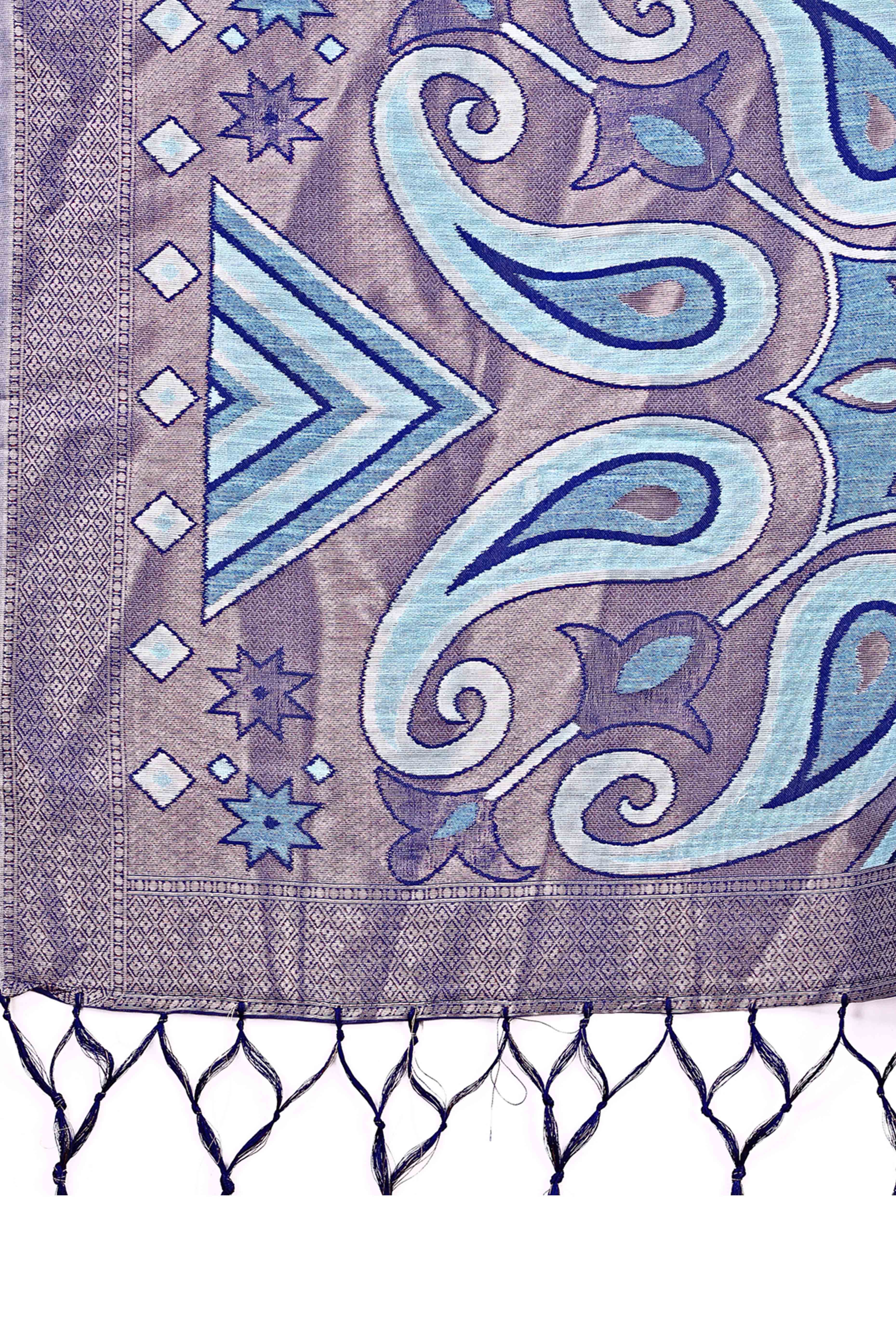 Majestic Zari Woven Blue Linen Cotton Saree With Graceful Tassel Pallu