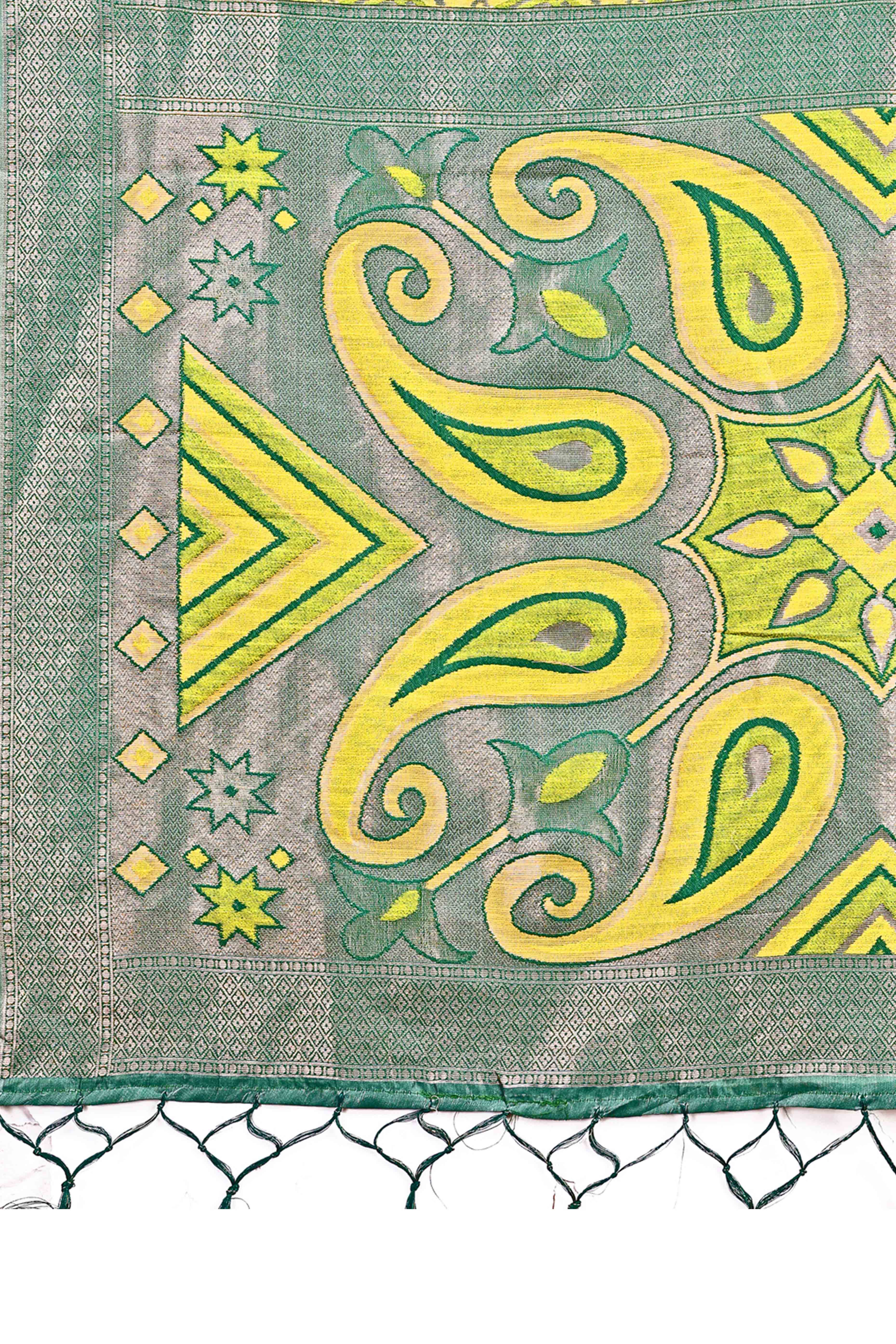 Stunning Zari Woven Yellow Linen Cotton Saree With Graceful Tassel Pallu