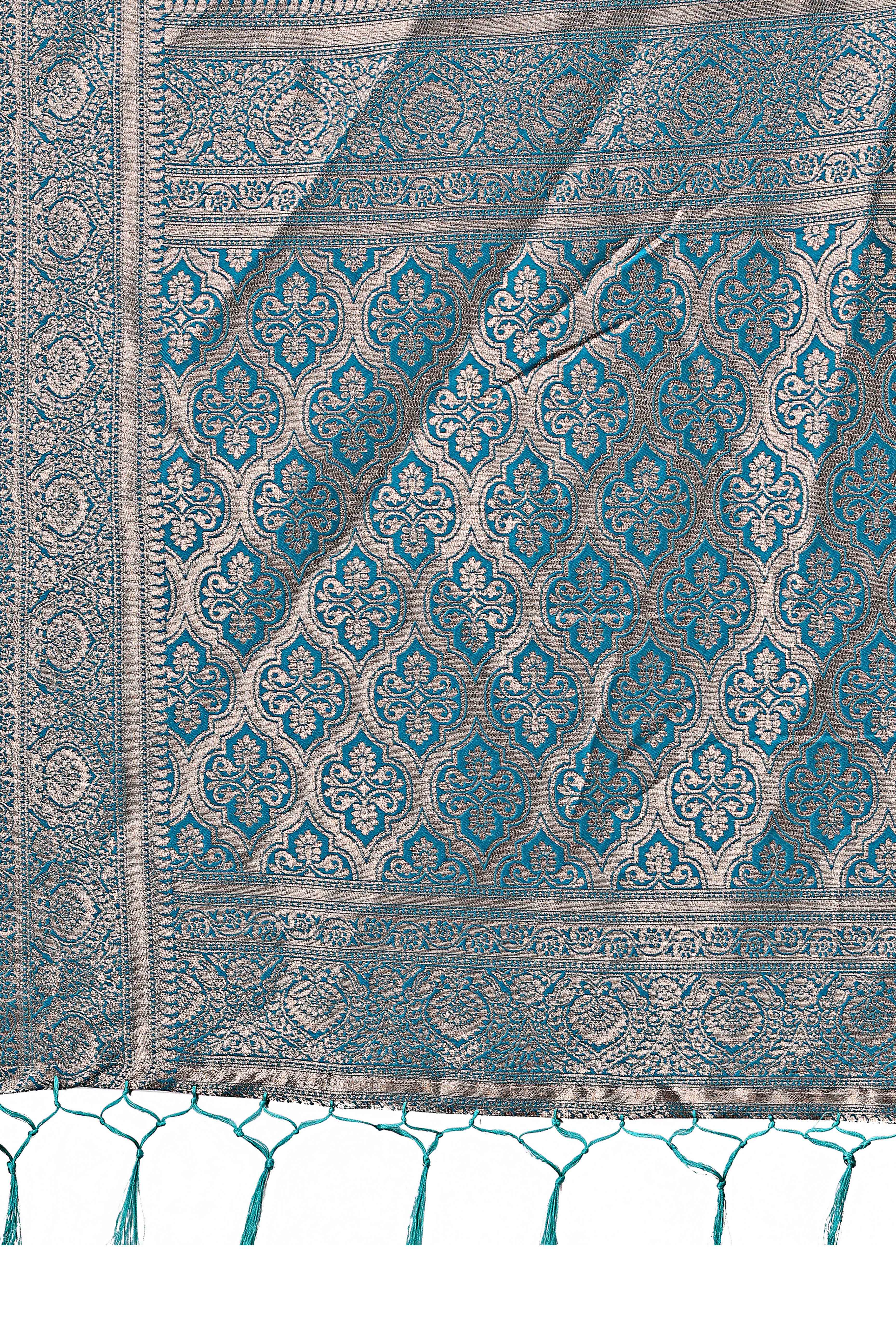 Sky Blue Linen Cotton Saree Featuring Graceful Floral Patterns in Zari Weave