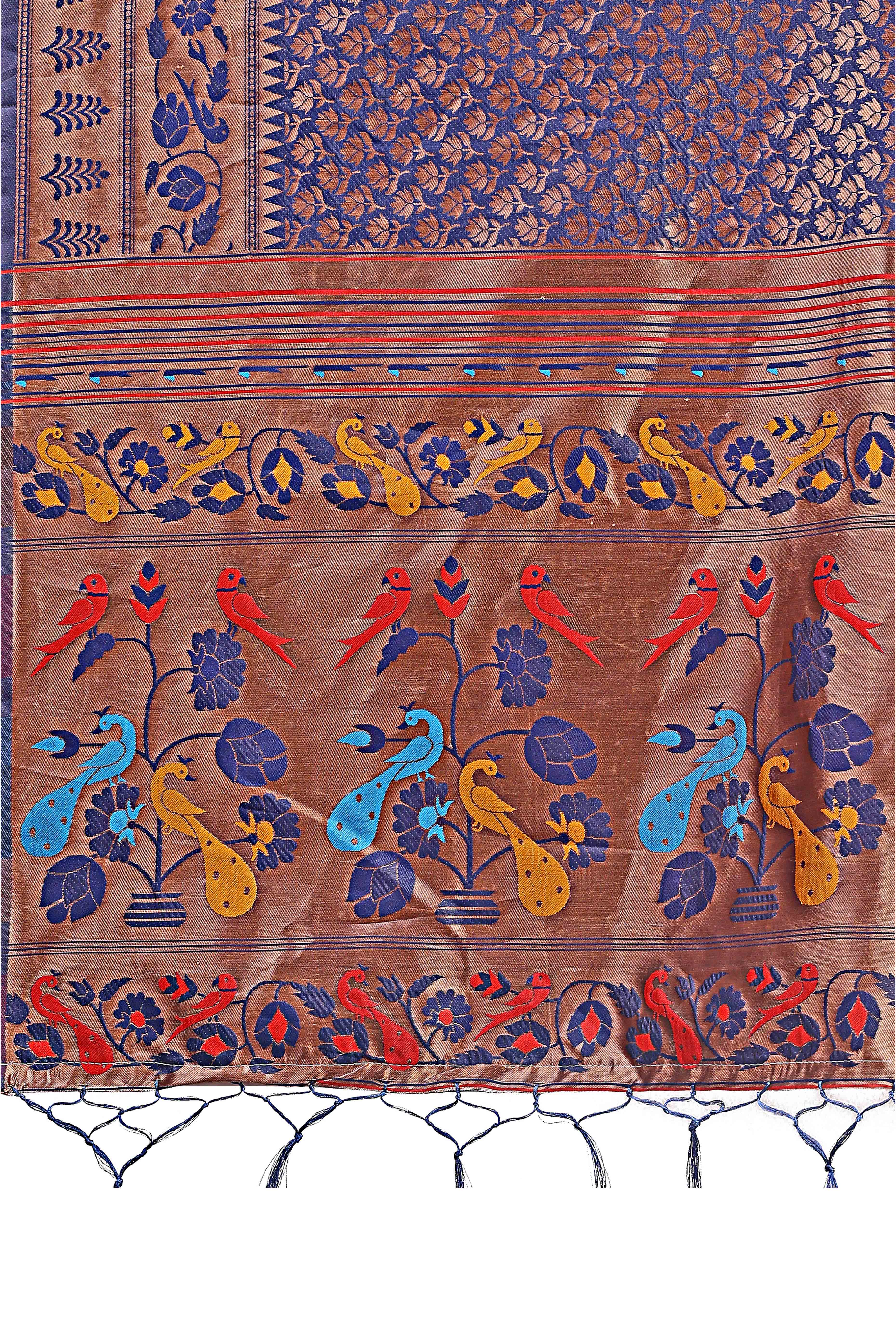 Navy Blue Silk Banarasi Saree with Stunning Zari Woven Brocade Patterns