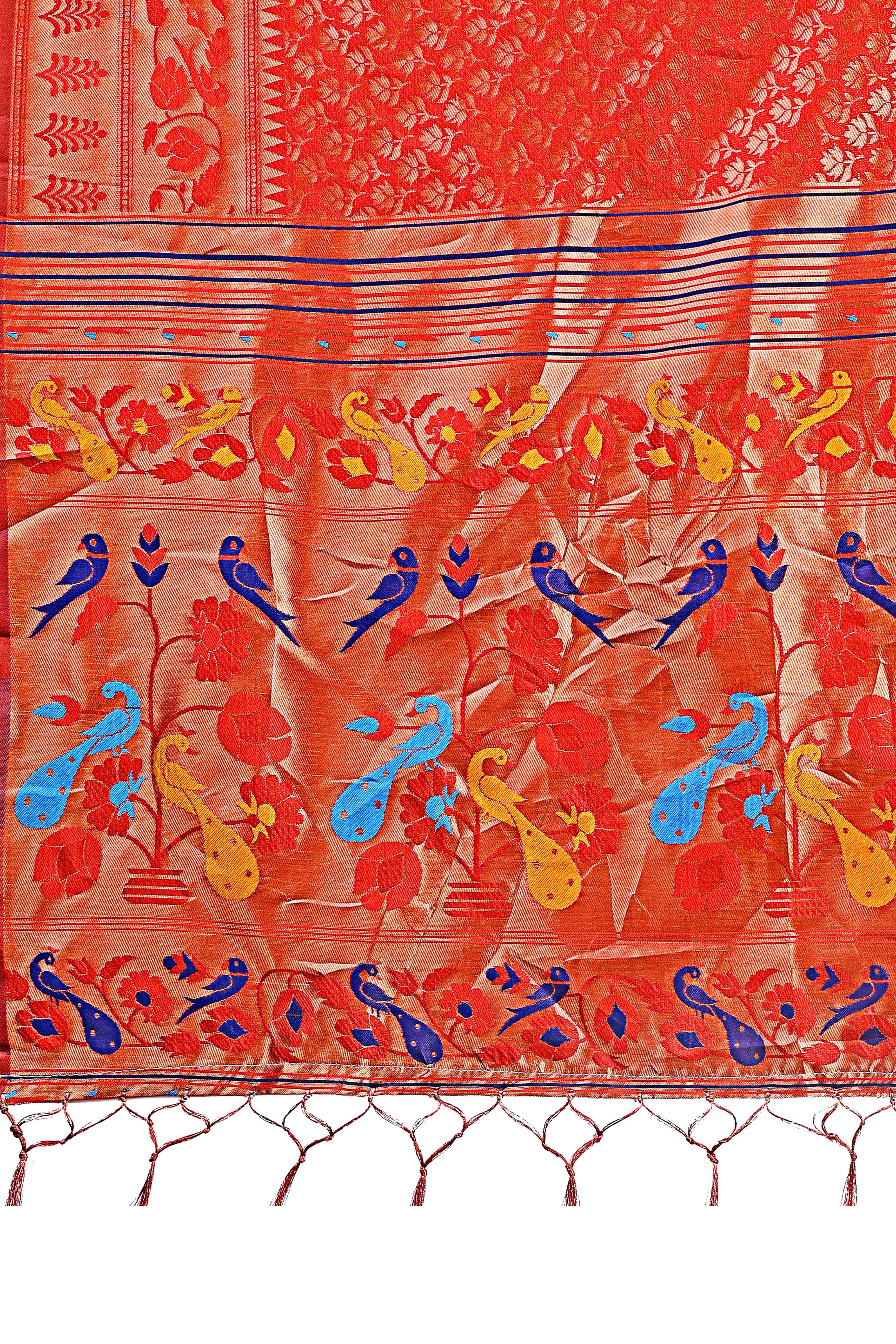 Red Silk Banarasi Saree with Stunning Zari Woven Brocade Patterns