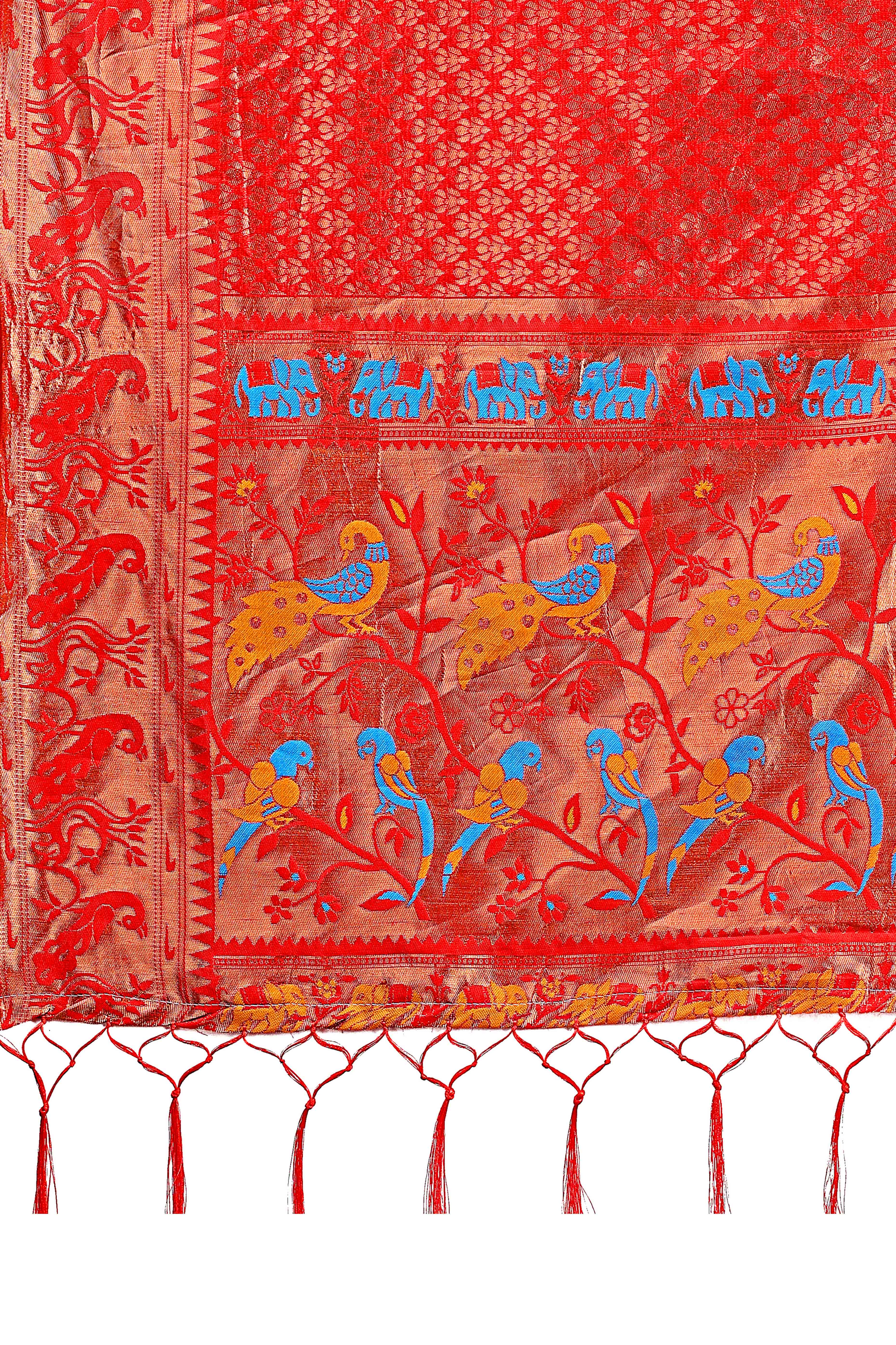 Red Saree in Banarasi Silk with Luxurious Zari Brocade Weaving