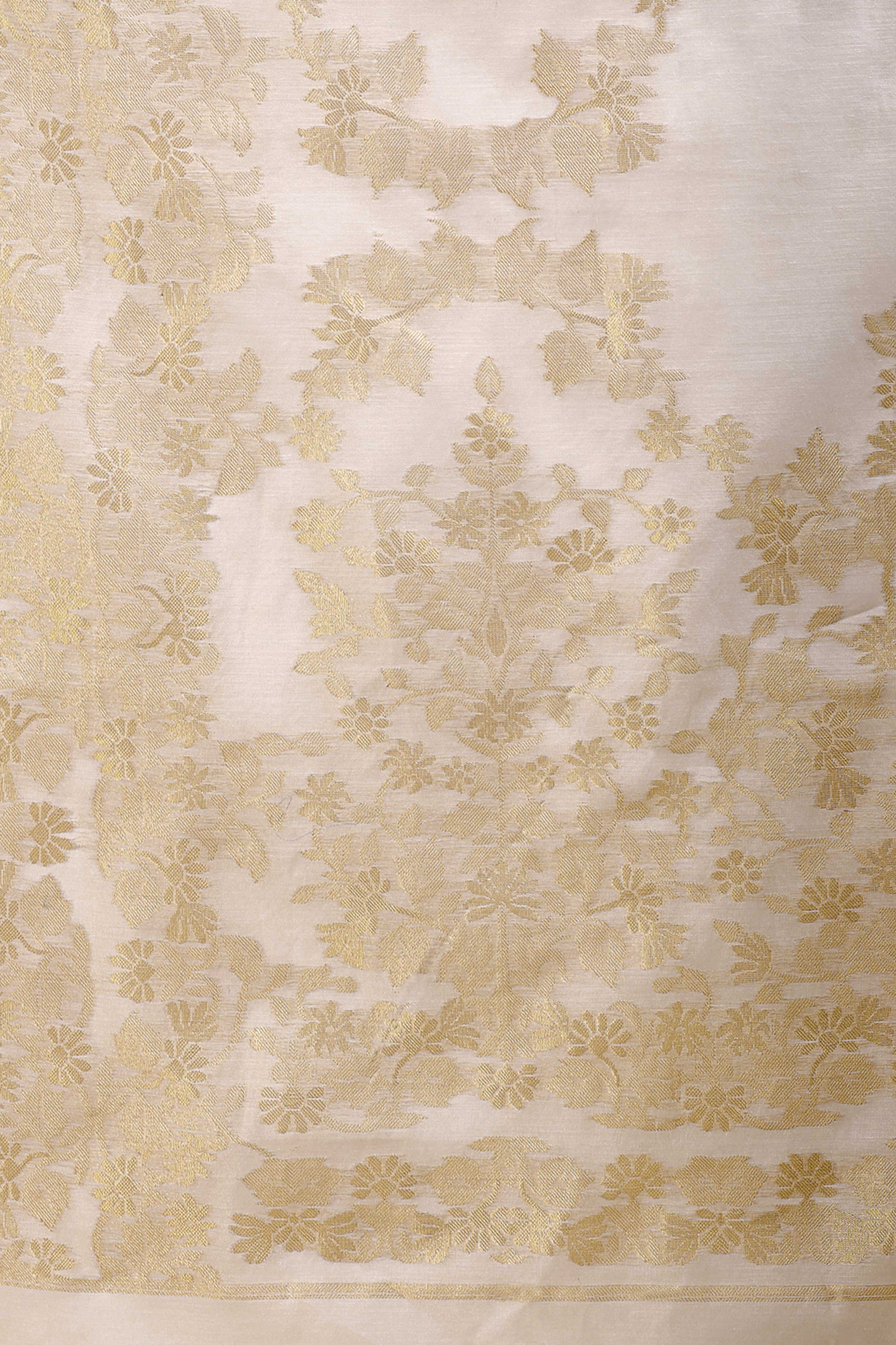 Off White Saree in Cotton Silk with Heritage Inspired Zari Woven Accents