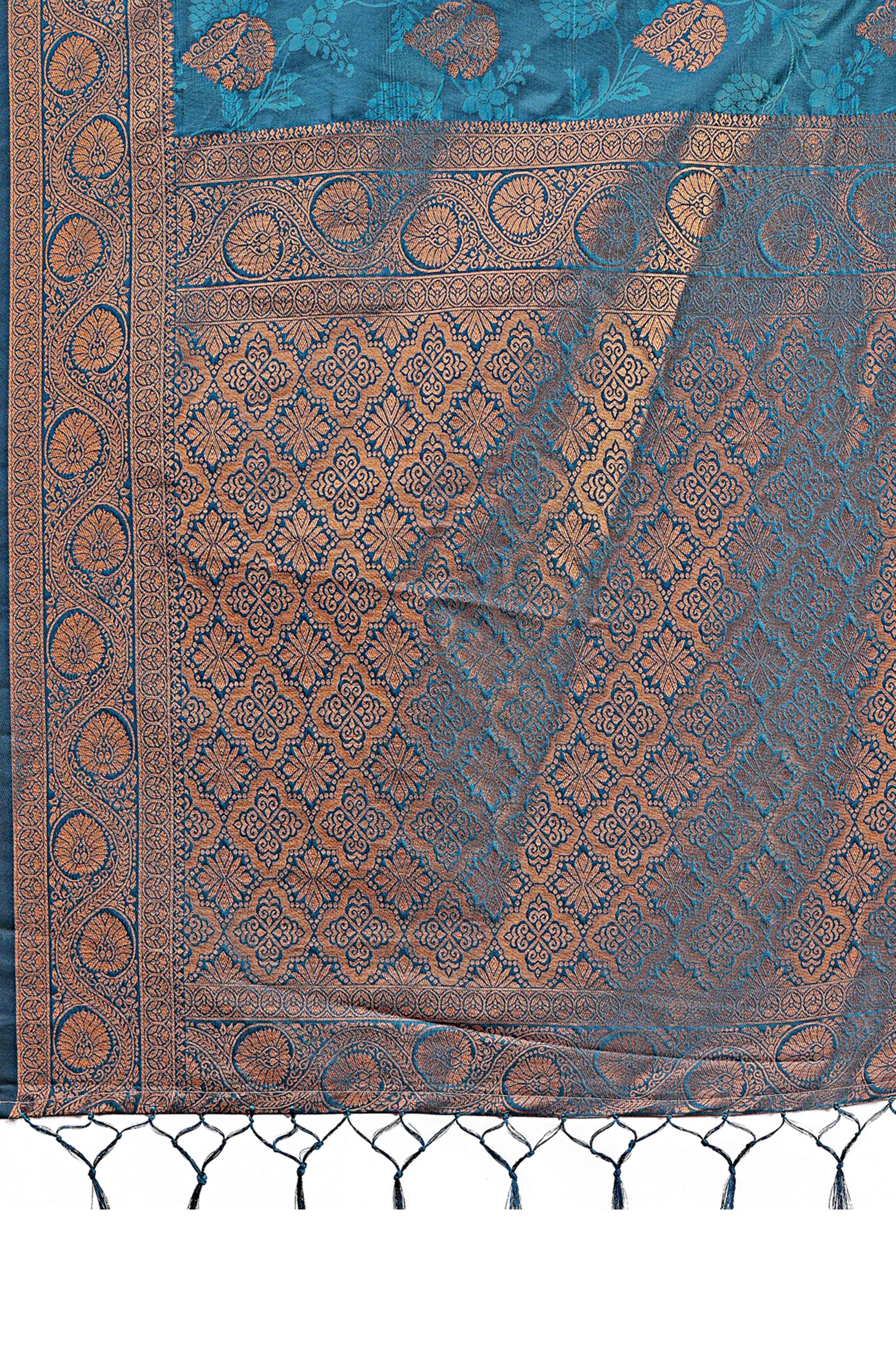Teal Banarasi Saree in Silk with Intricately Woven Zari Florals