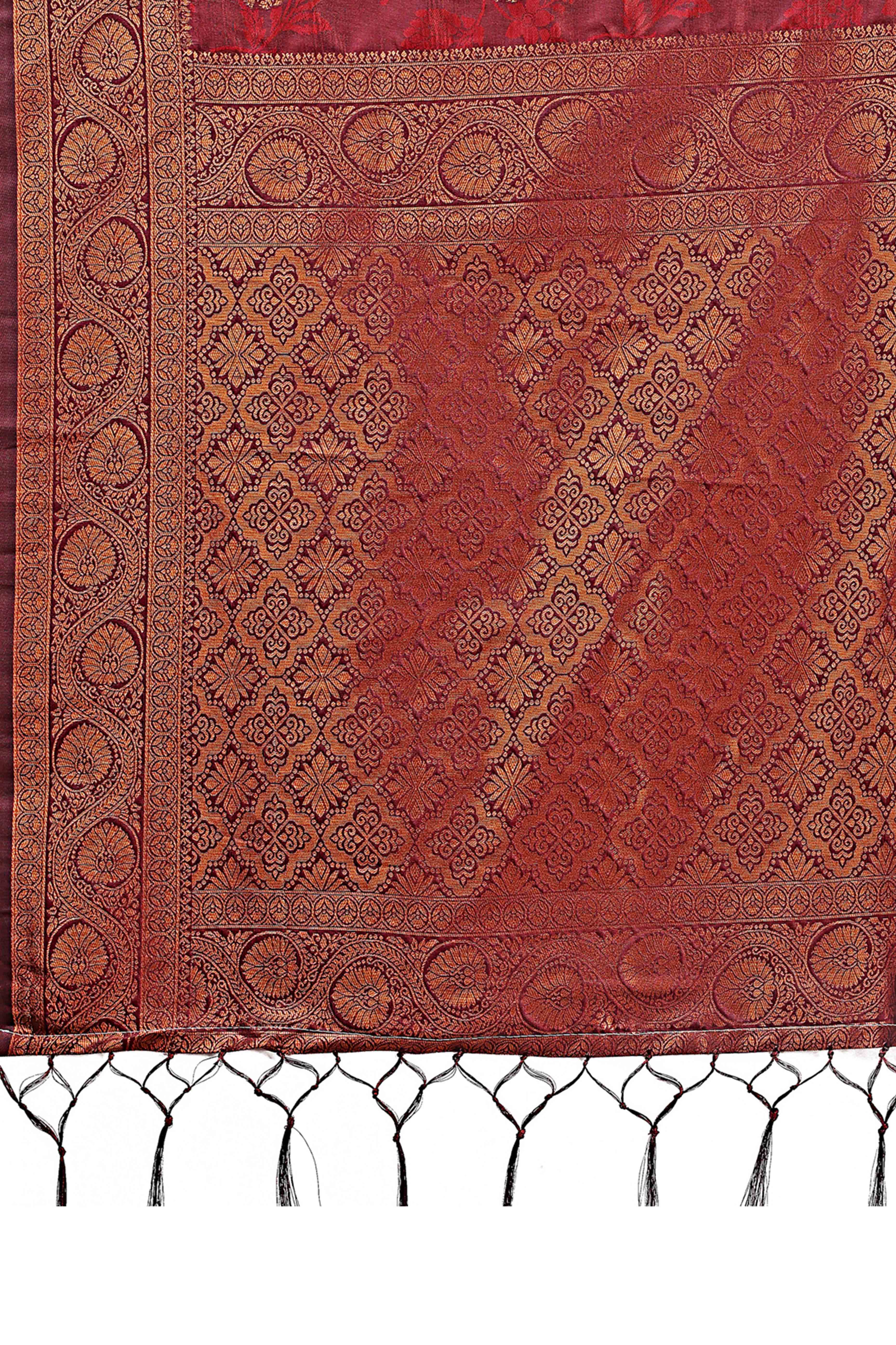 Maroon Banarasi Saree in Silk with Intricately Woven Zari Florals