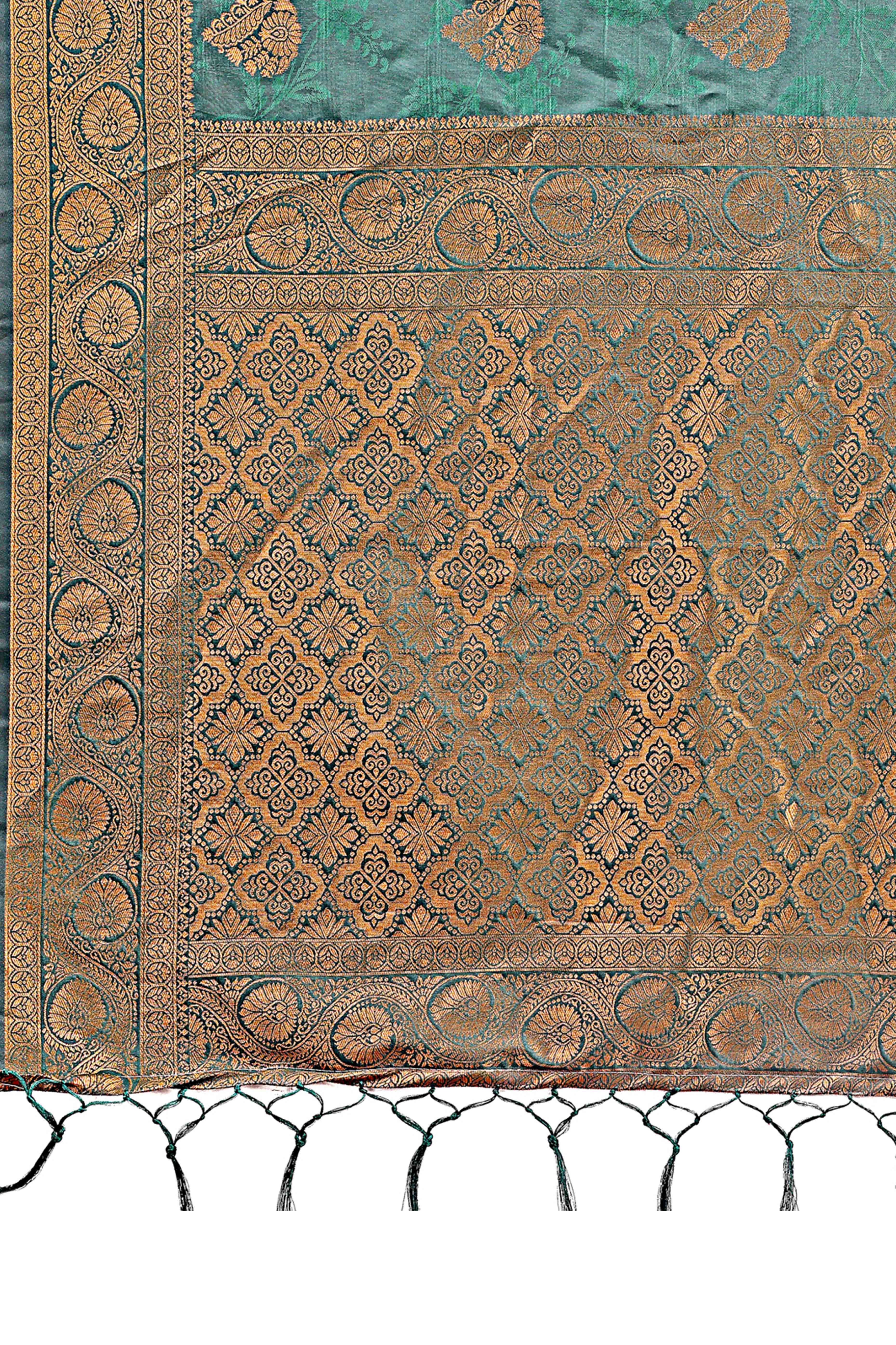 Dark Green Banarasi Saree in Silk with Intricately Woven Zari Florals