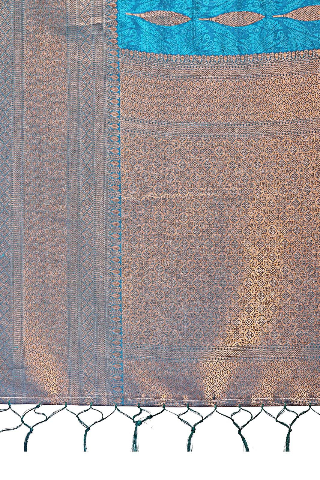 Morpich Blue Zari Woven Banarasi Silk Saree With Timeless Tassel Border