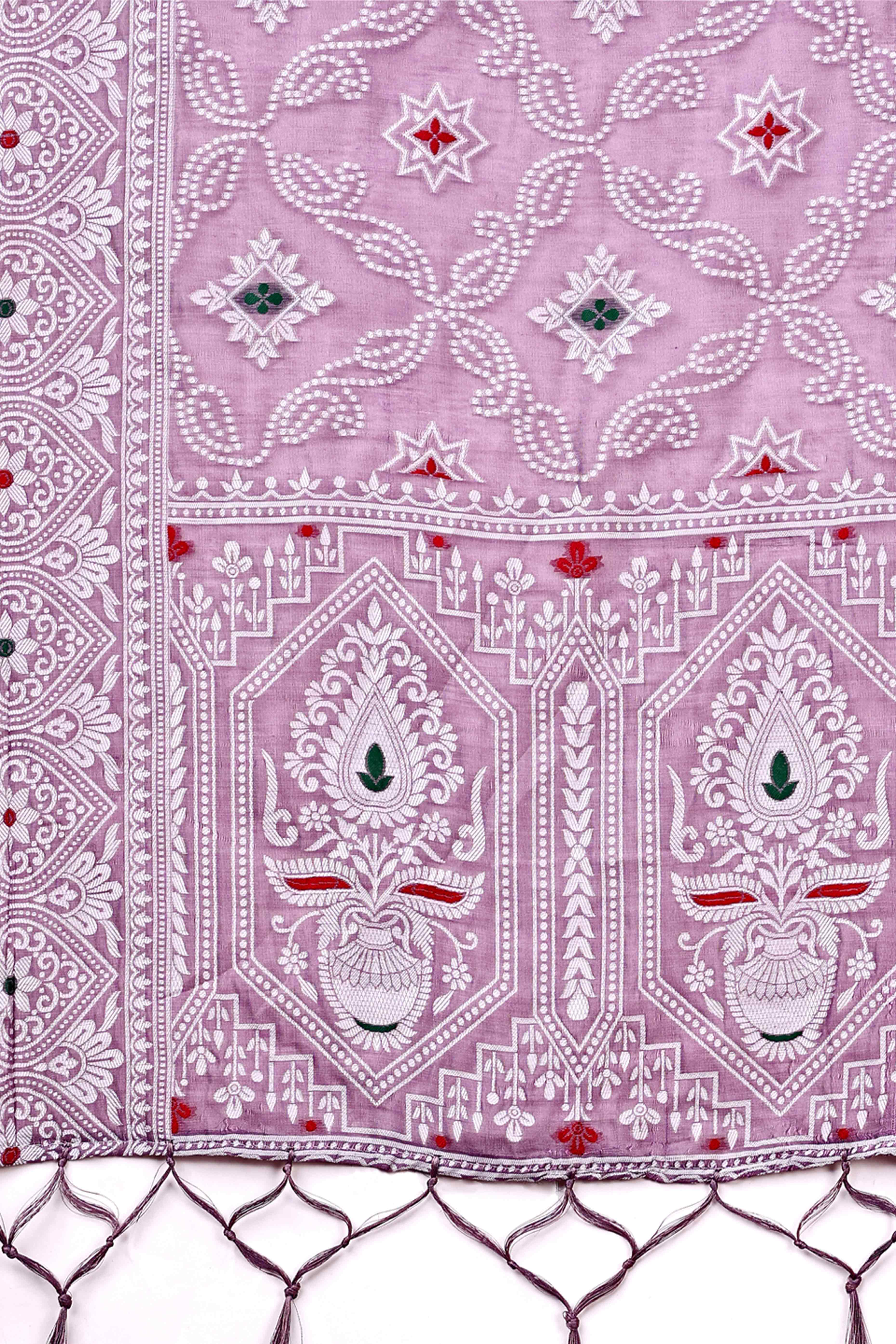Traditional Bandhani Inspired Woven Purple Saree in Breathable Linen Cotton