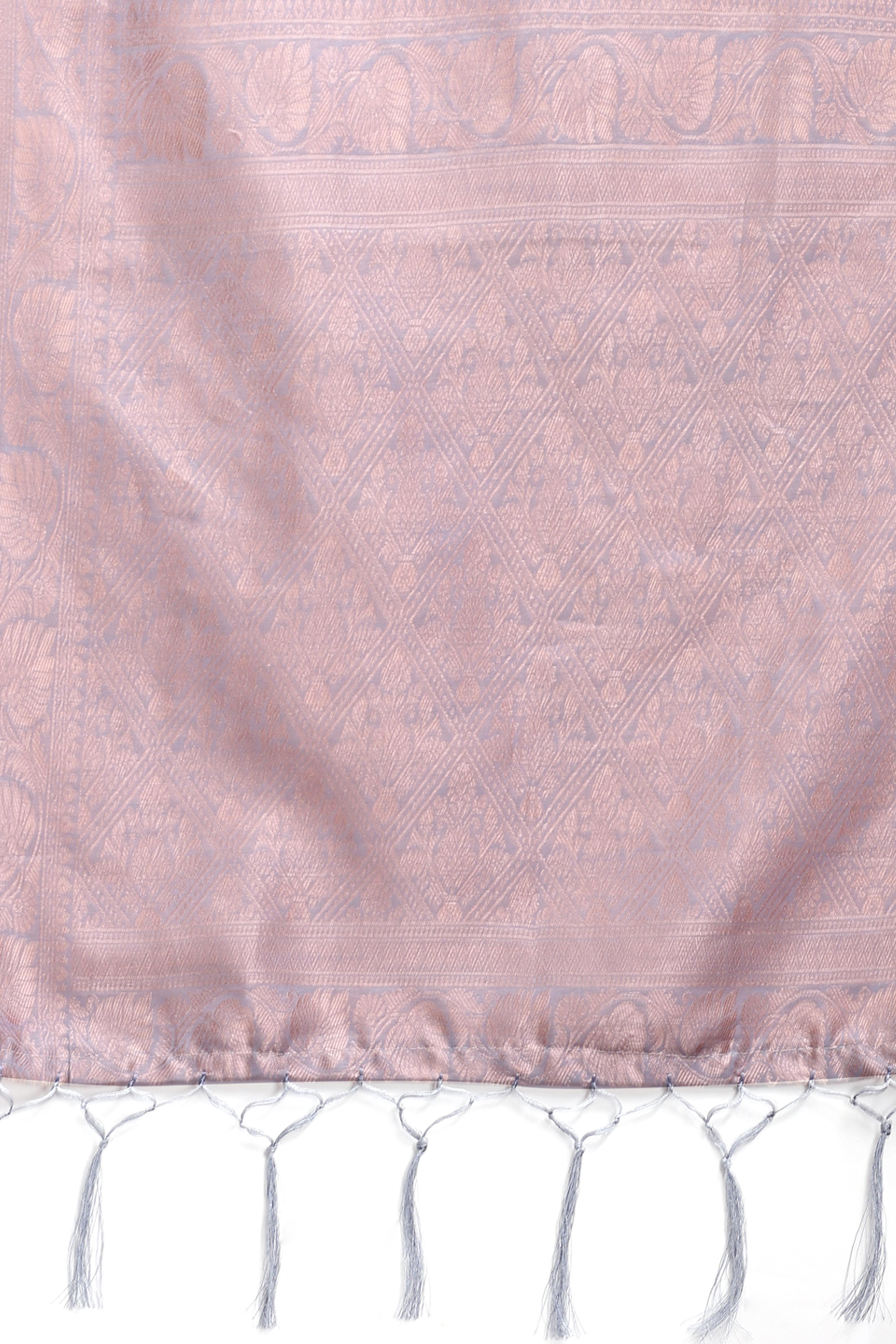 Grey Linen Cotton Saree with Lustrous Zari Borders and Elegant Tassel Accents