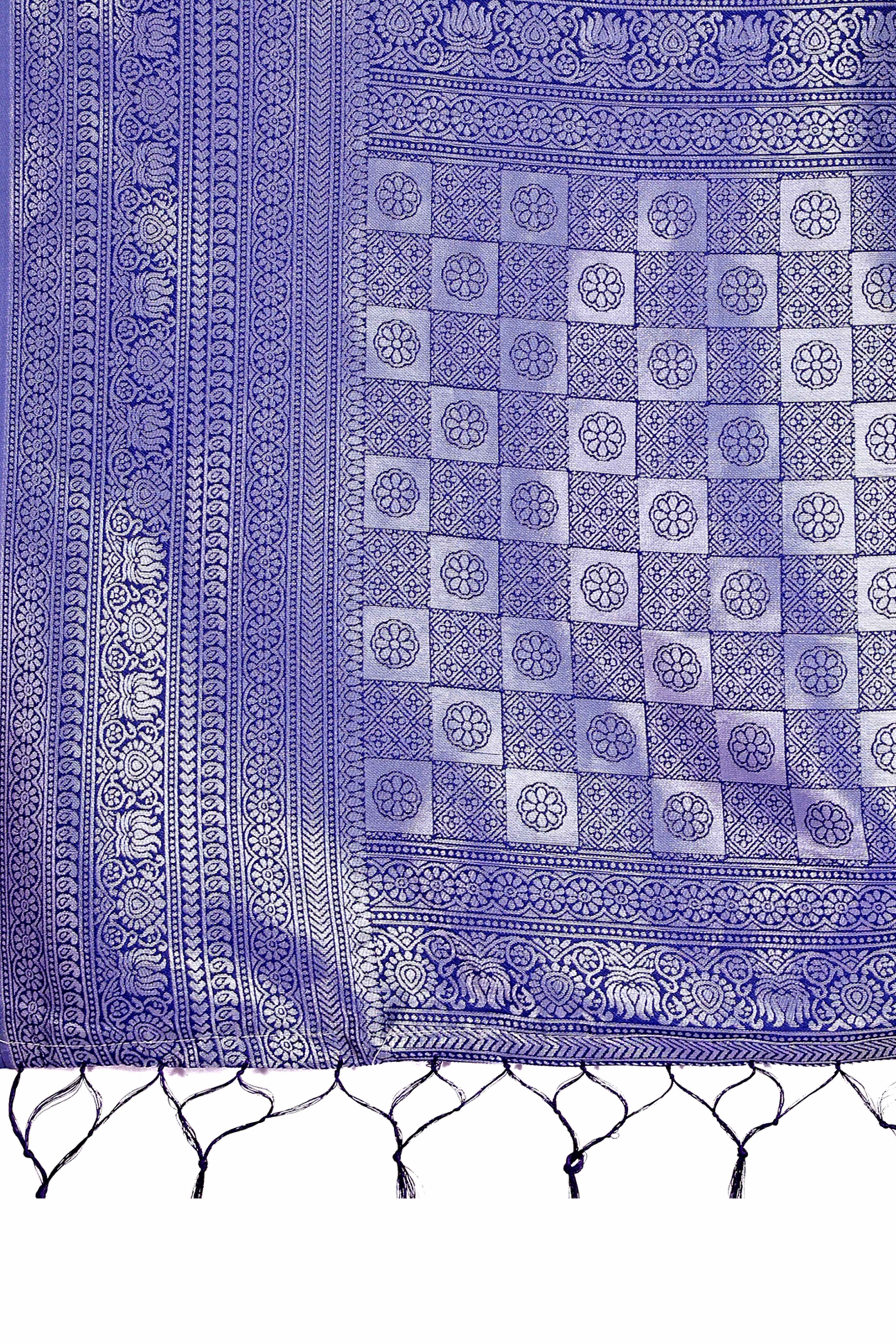 Blue Banarasi Weave in Checked Design with Lustrous Zari Embellishments